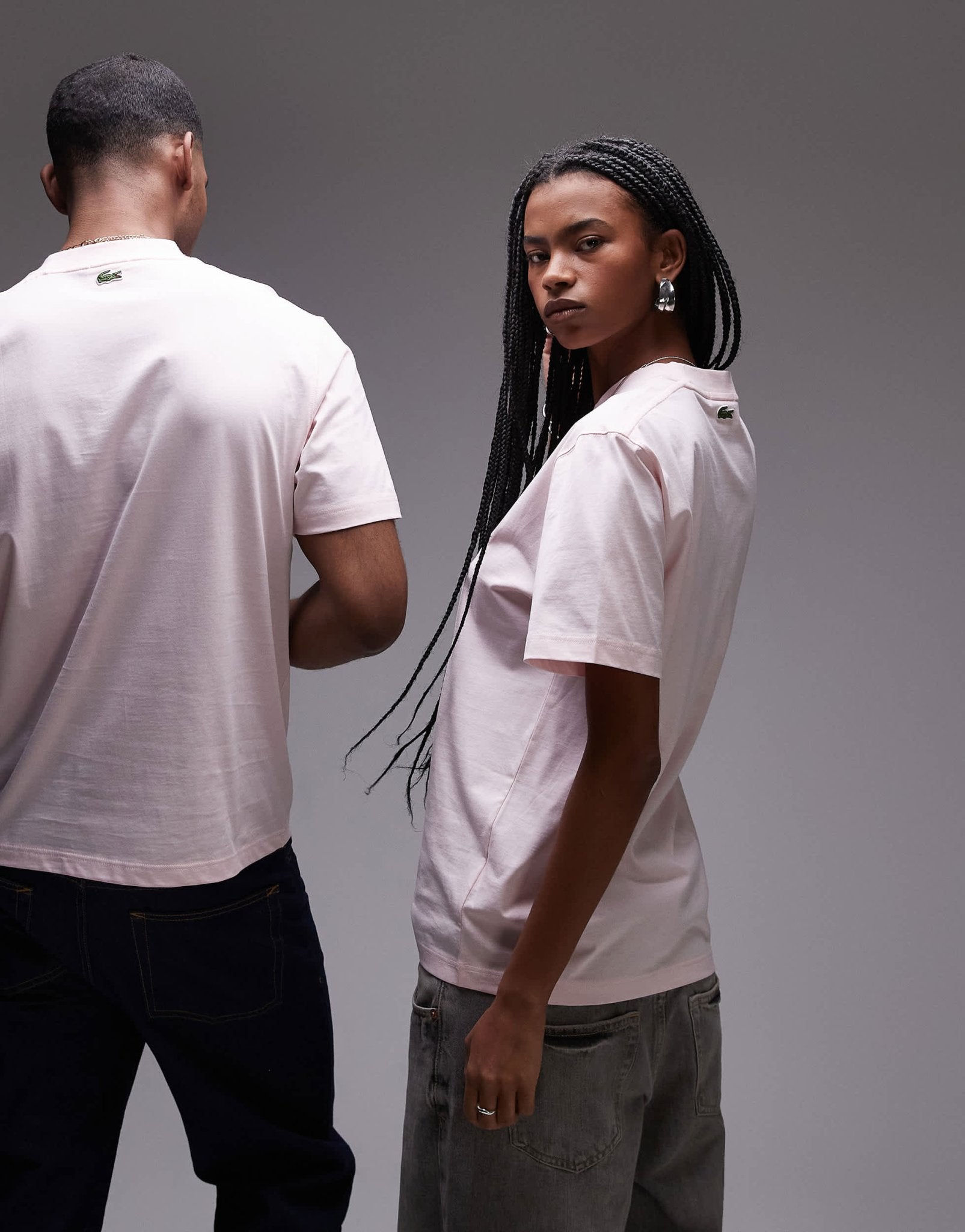 Lacoste unisex relaxed fit t-shirt in pink with central small logo print - ASOS Sample Sale EU Store