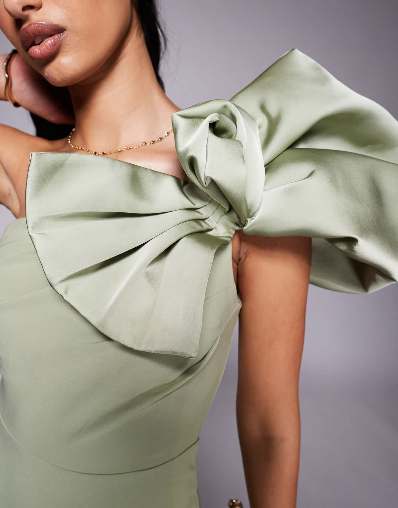 Lavish Alice one shoulder detail midi dress in sage green - ASOS Sample Sale EU Store