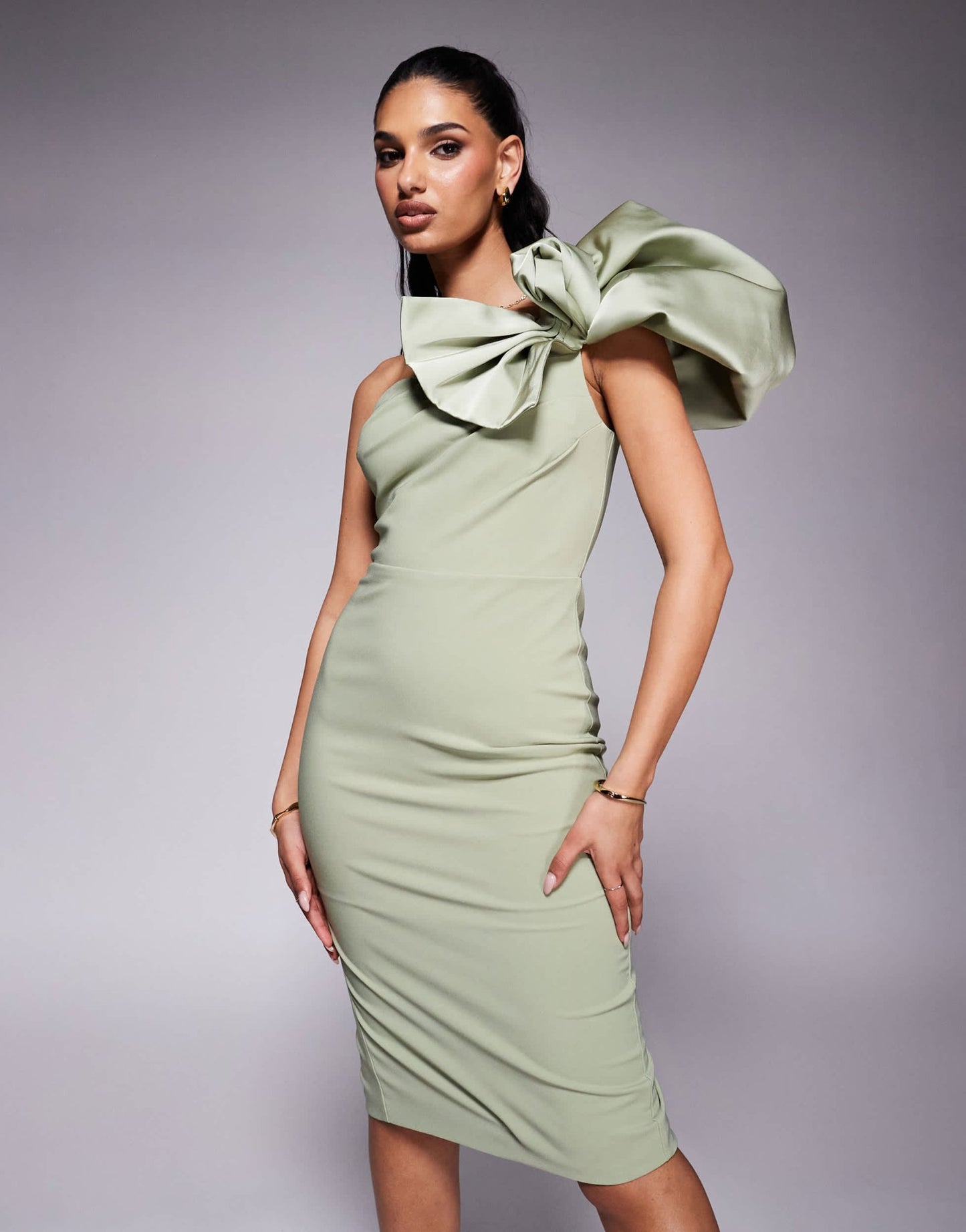 Lavish Alice one shoulder detail midi dress in sage green - ASOS Sample Sale EU Store