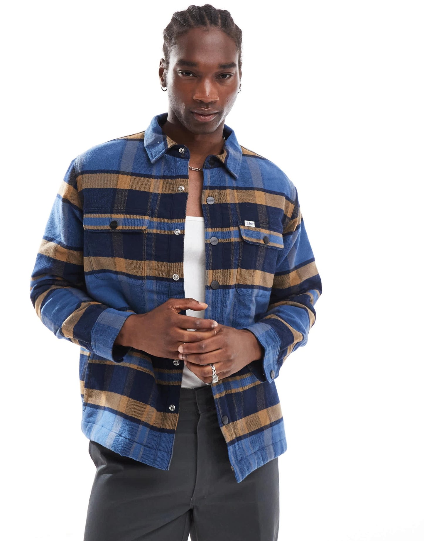 Lee borg sherpa check overshirt in blue - ASOS Sample Sale EU Store