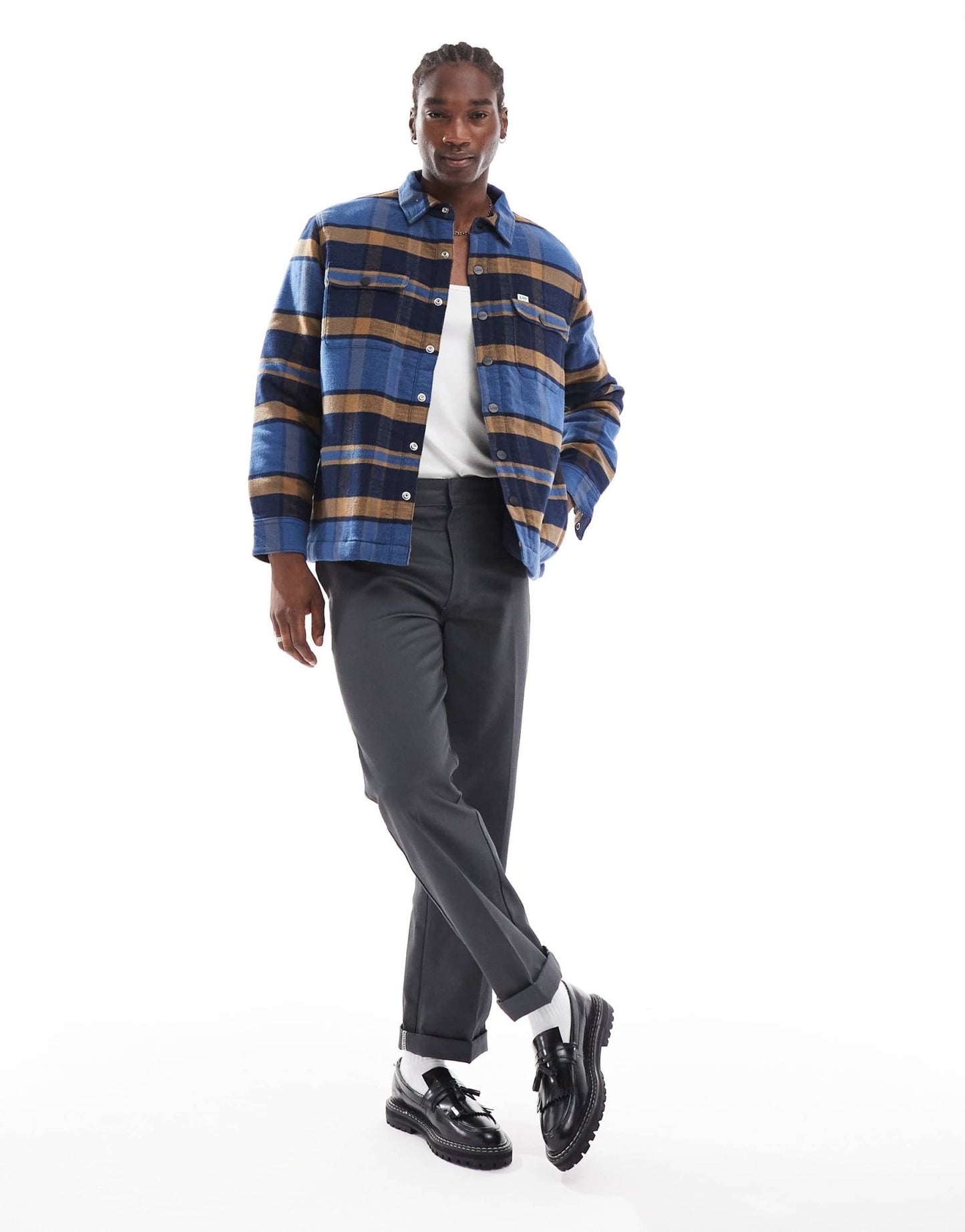 Lee borg sherpa check overshirt in blue - ASOS Sample Sale EU Store