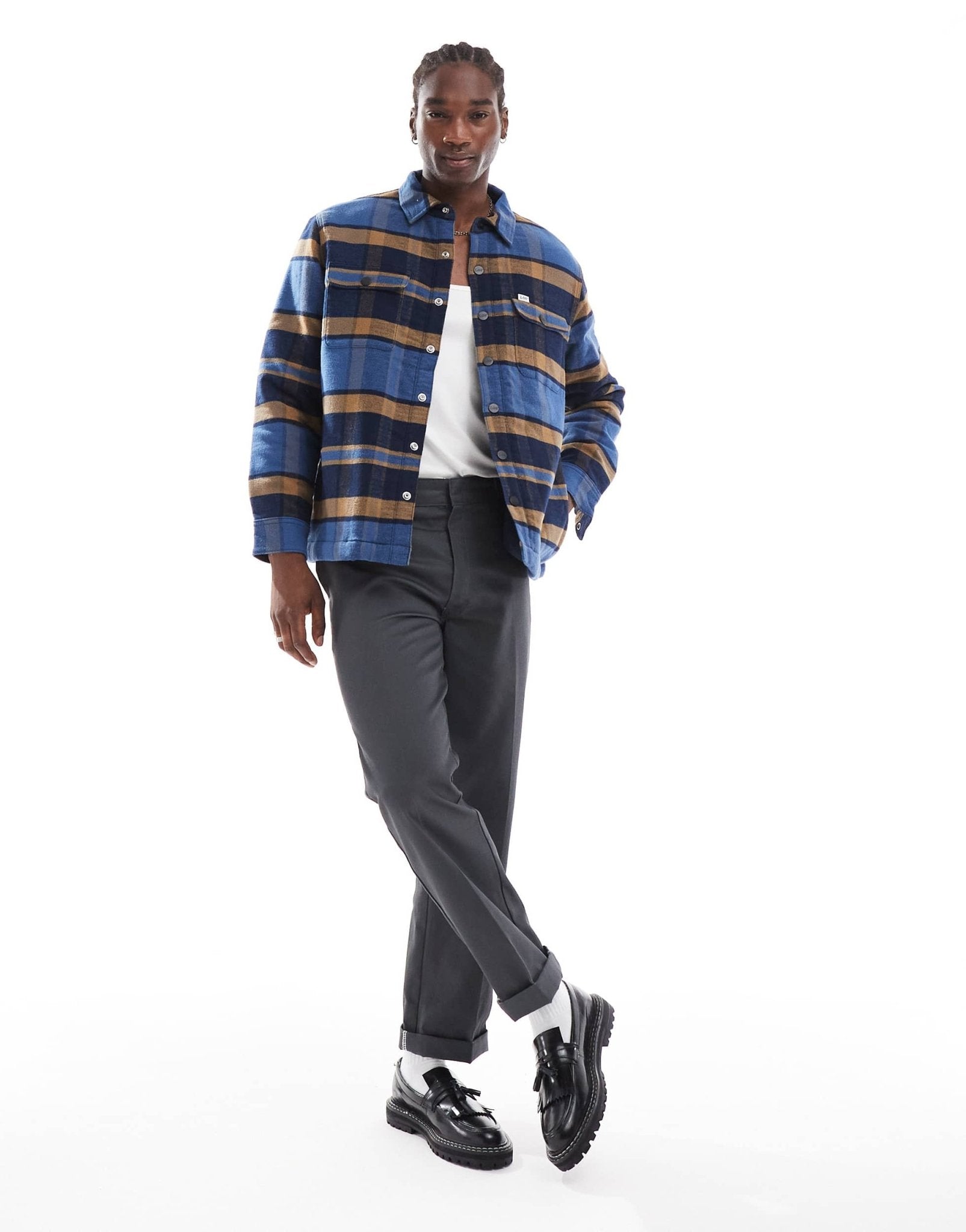 Lee borg sherpa check overshirt in blue - ASOS Sample Sale EU Store