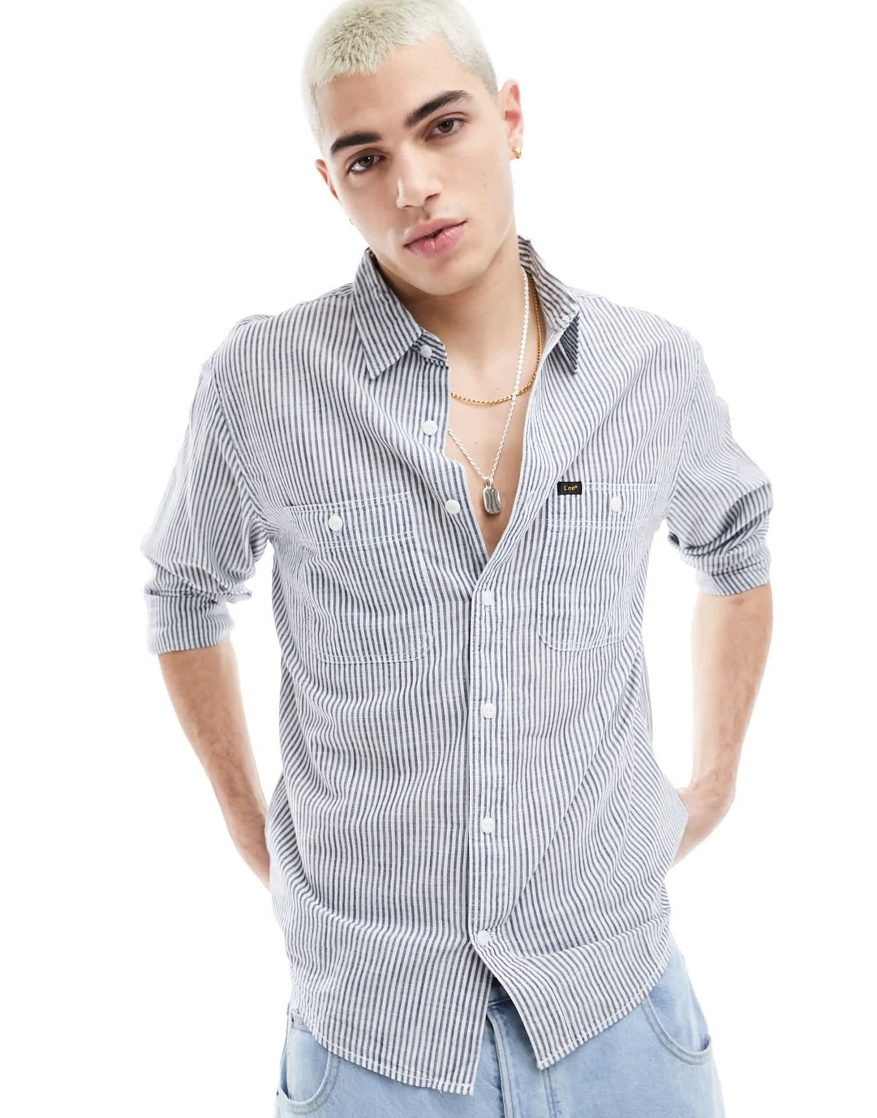 Lee hickory stripe worker shirt in indigo blue - ASOS Sample Sale EU Store