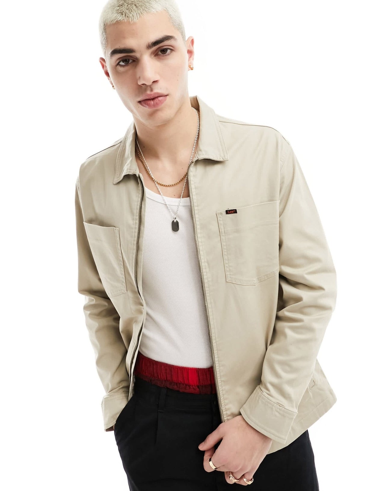 Lee relaxed fit chetopa cotton twill zip front overshirt in stone - ASOS Sample Sale EU Store