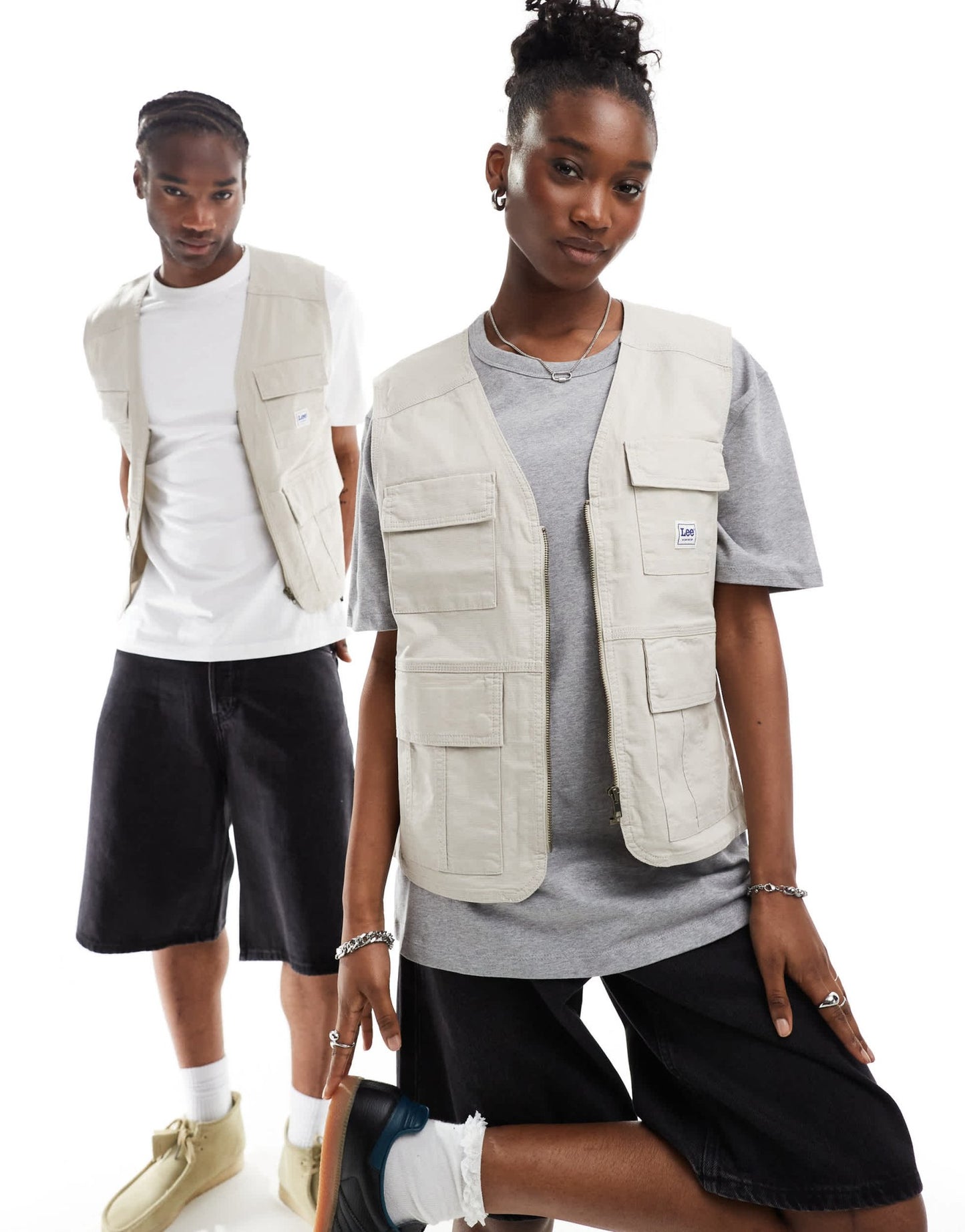 Lee unisex workwear label utility vest relaxed fit in stone - ASOS Sample Sale EU Store