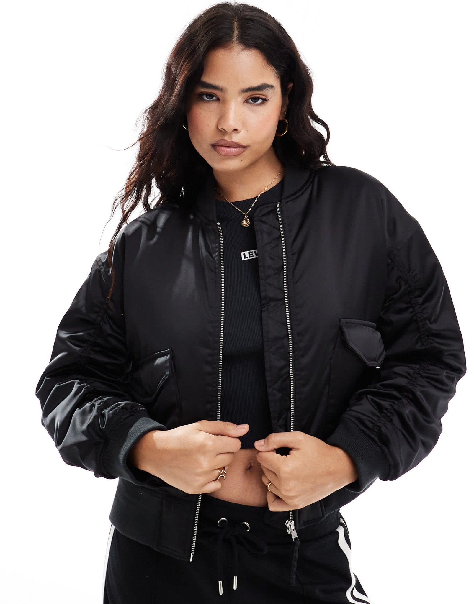 Levi's Andy techy satin bomber jacket in black - ASOS Sample Sale EU Store
