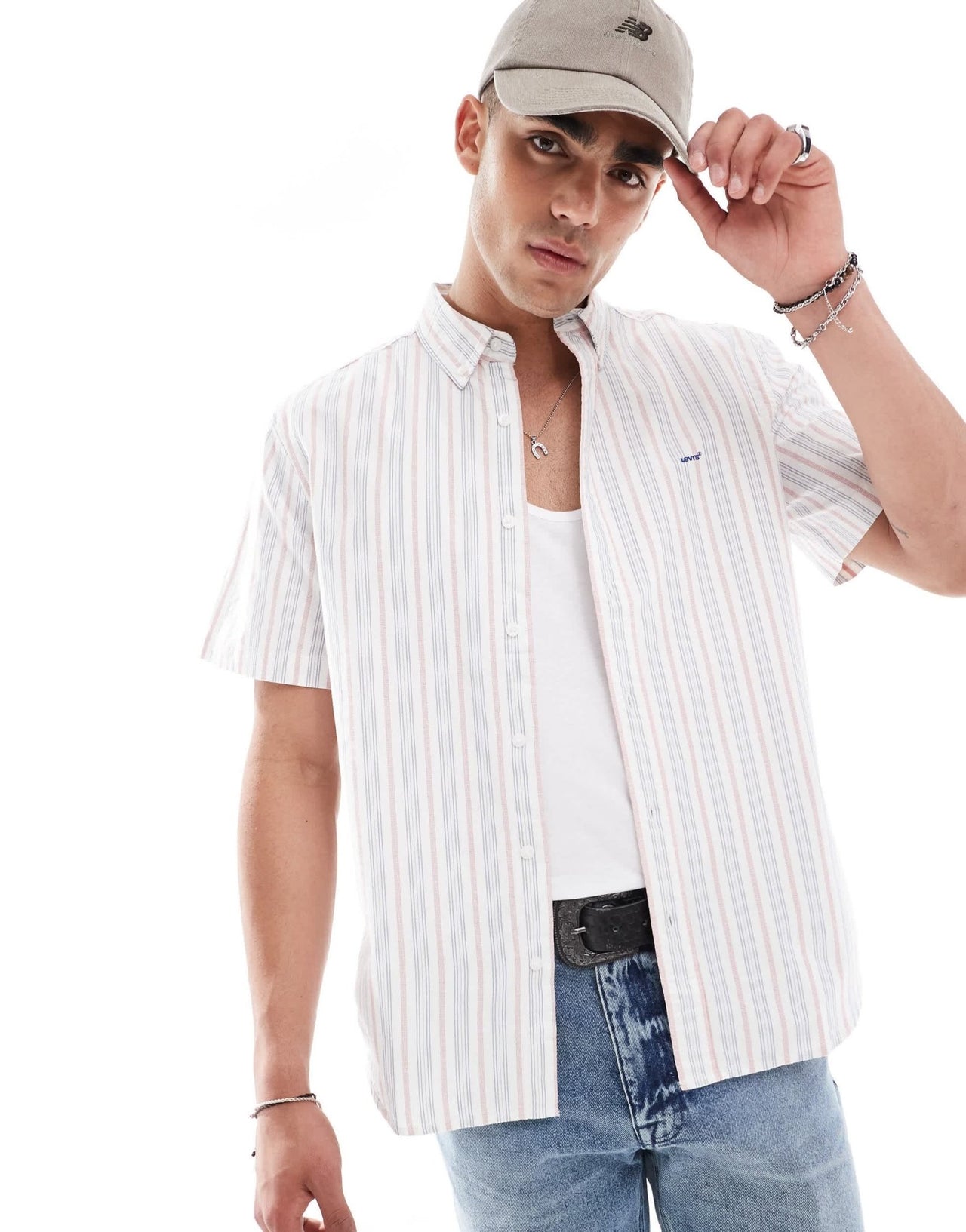 Levi's authentic logo short sleeve stripe oxford shirt in multi/white - ASOS Sample Sale EU Store