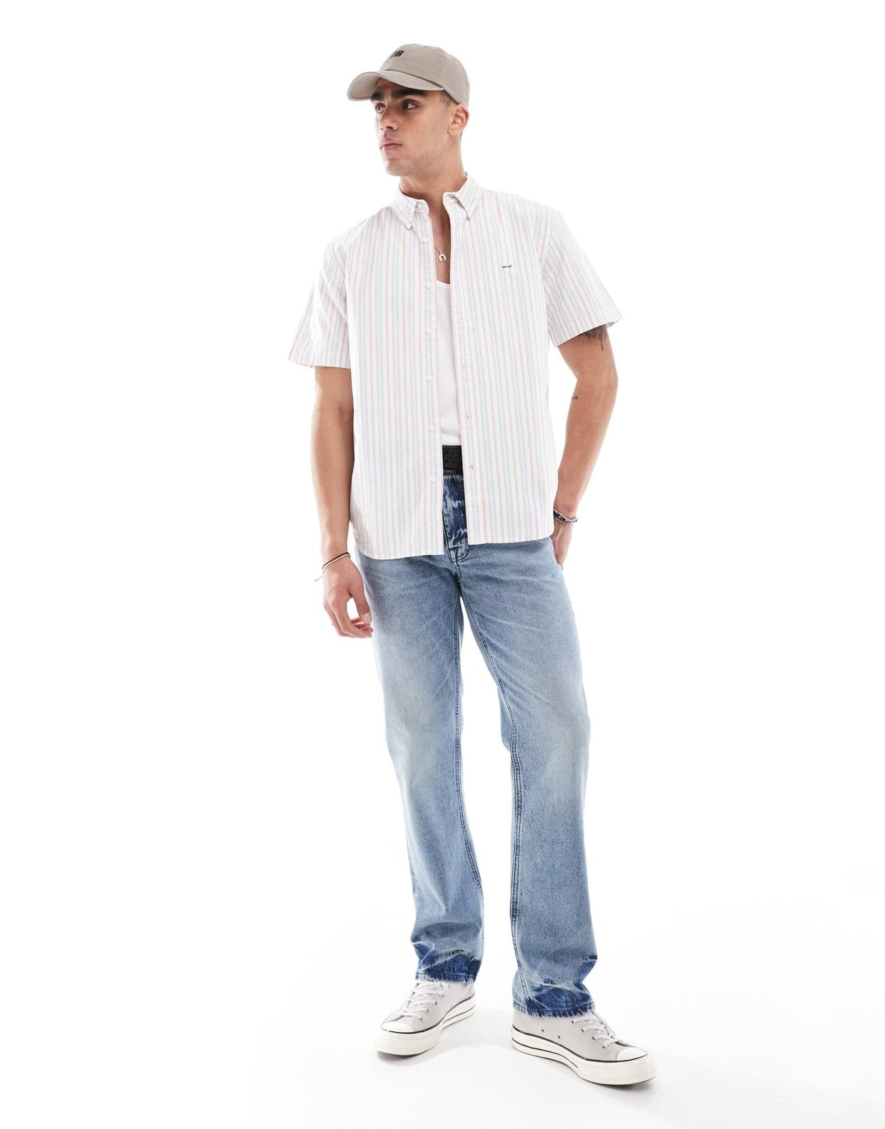 Levi's authentic logo short sleeve stripe oxford shirt in multi/white - ASOS Sample Sale EU Store