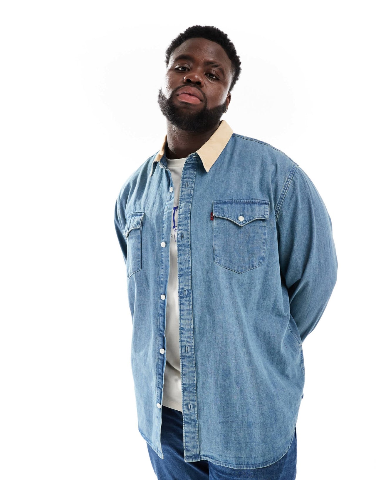 Levi's Big & Tall contrast collar relaxed fit western denim shirt in mid blue - ASOS Sample Sale EU Store