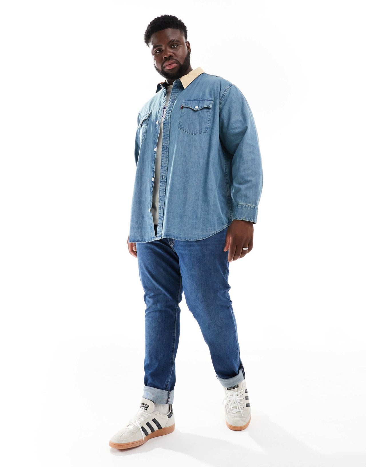 Levi's Big & Tall contrast collar relaxed fit western denim shirt in mid blue - ASOS Sample Sale EU Store