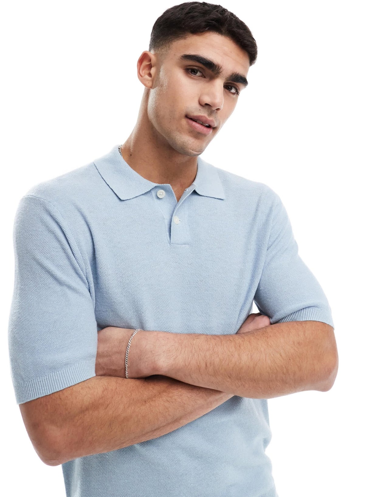 Levi's cotton linen blend seed stitch knit polo in light blue - ASOS Sample Sale EU Store