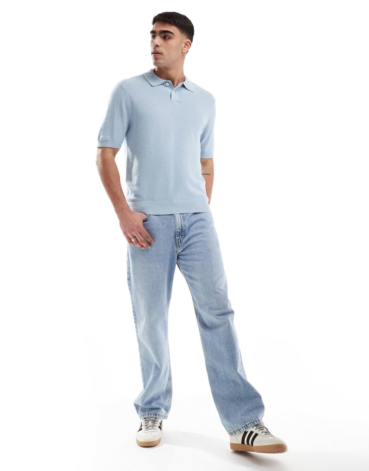 Levi's cotton linen blend seed stitch knit polo in light blue - ASOS Sample Sale EU Store