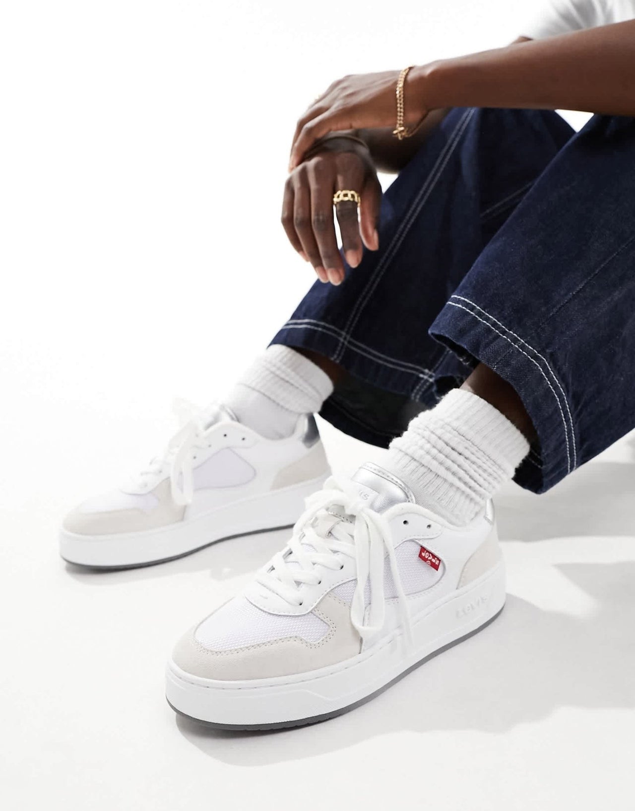 Levi's Glide leather trainer in white cream suede mix with logo - ASOS Sample Sale EU Store