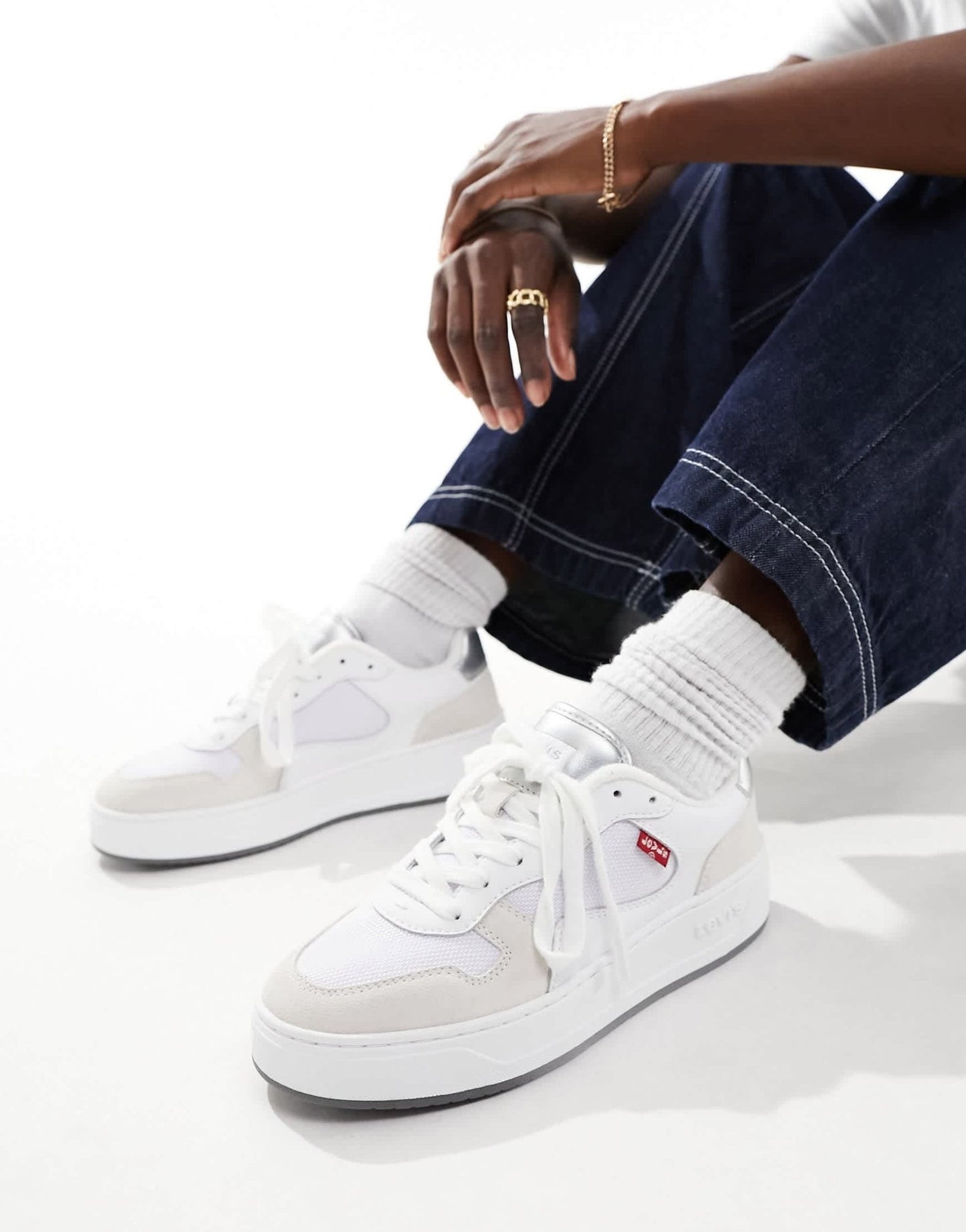 Levi's Glide leather trainer in white cream suede mix with logo - ASOS Sample Sale EU Store