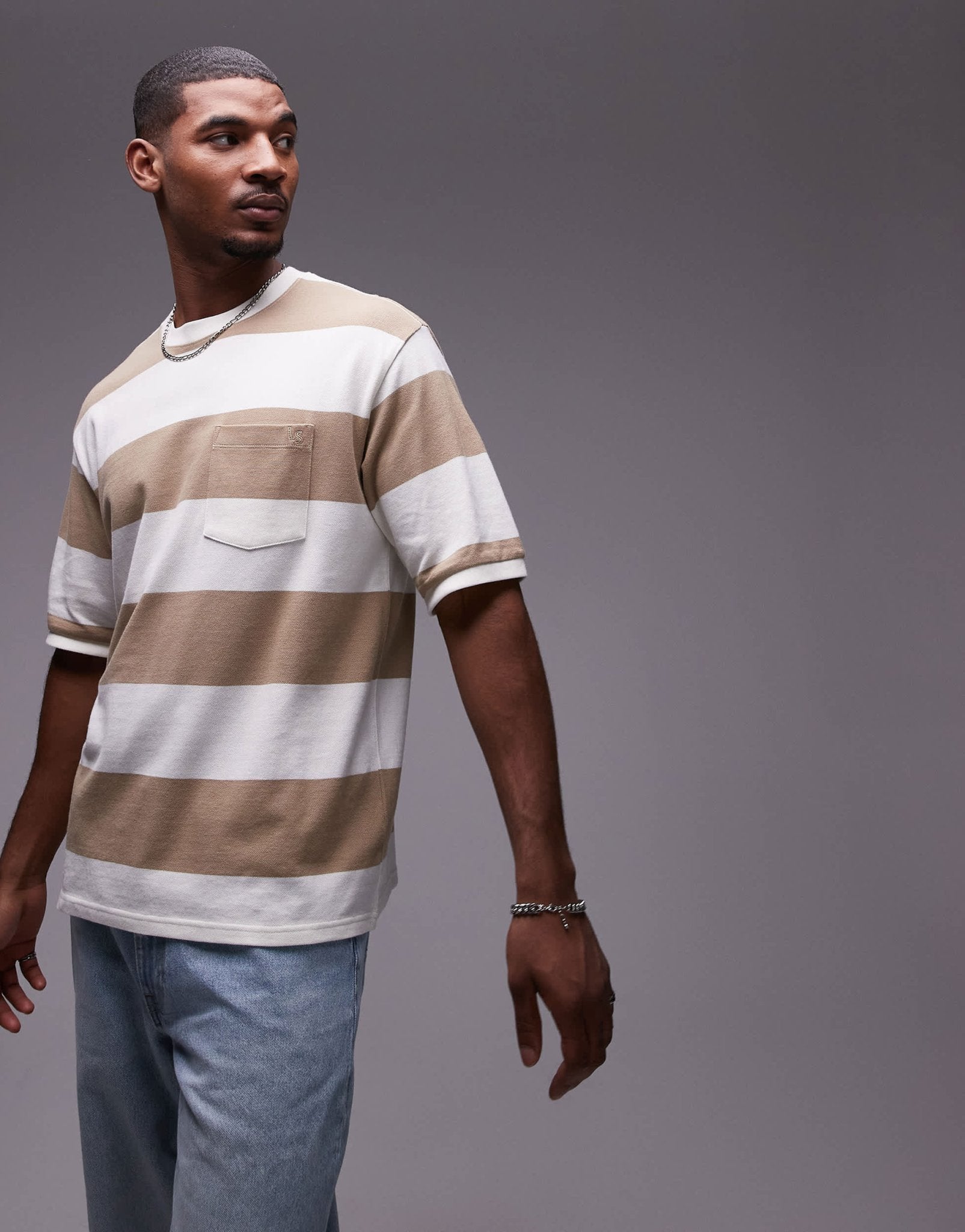 Levi's half sleeve block stripe pique t-shirt in beige - ASOS Sample Sale EU Store