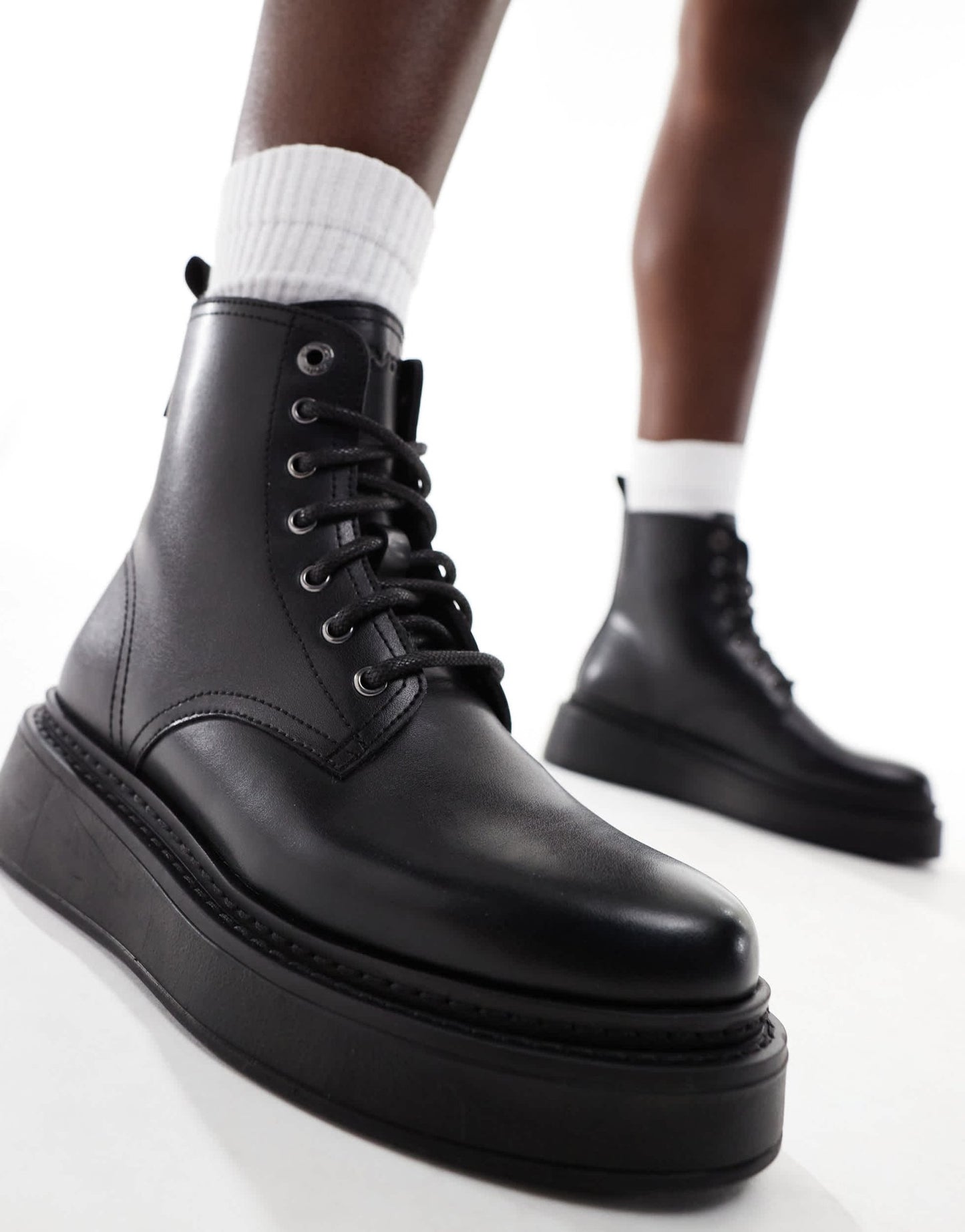 Levi's Harlow lace up leather look boots in black - ASOS Sample Sale EU Store