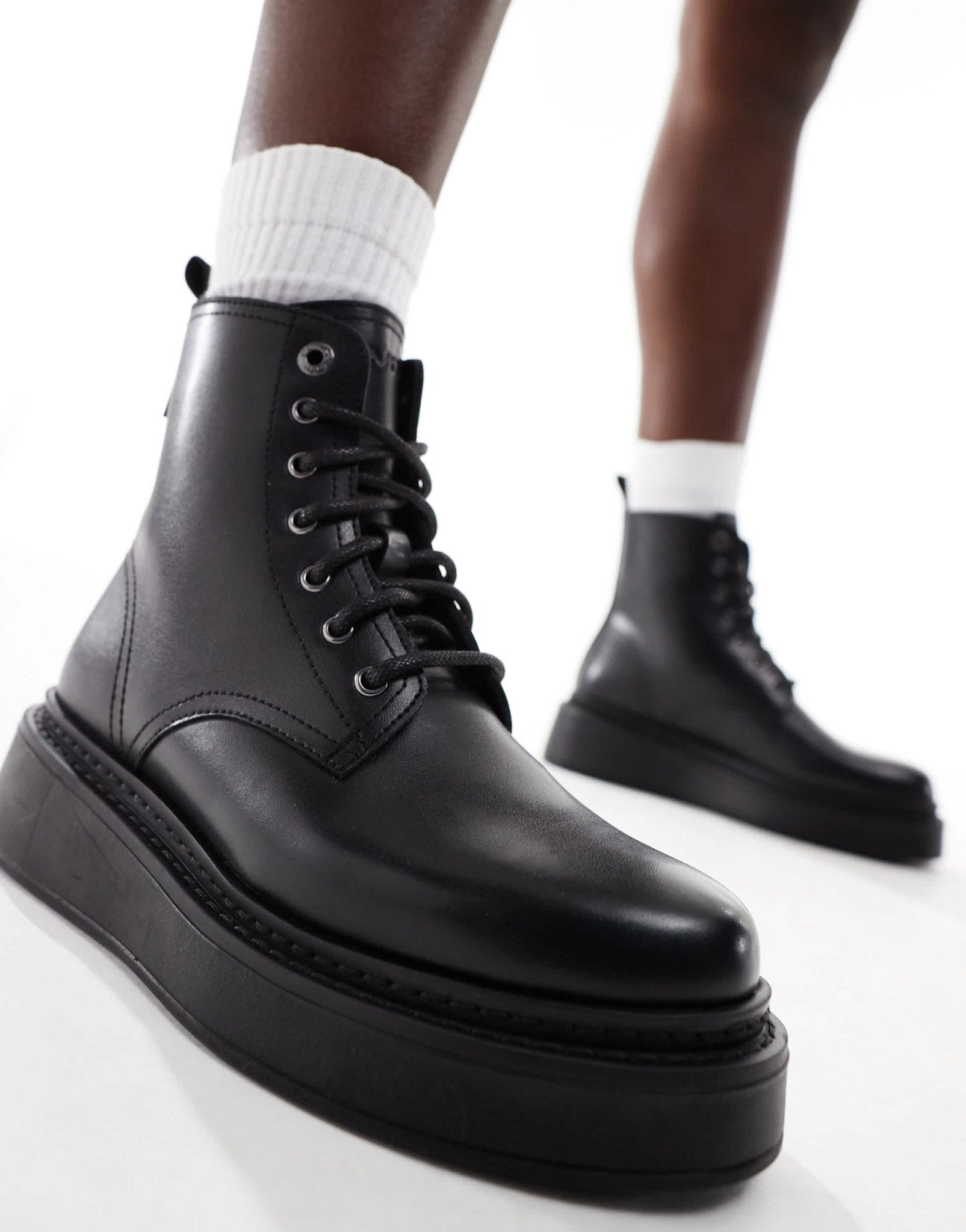 Levi's Harlow lace up leather look boots in black - ASOS Sample Sale EU Store