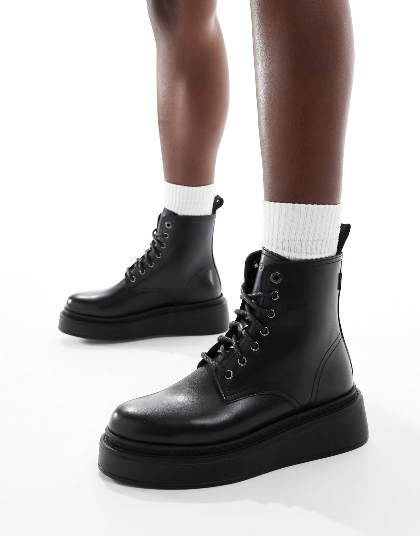 Levi's Harlow lace up leather look boots in black - ASOS Sample Sale EU Store
