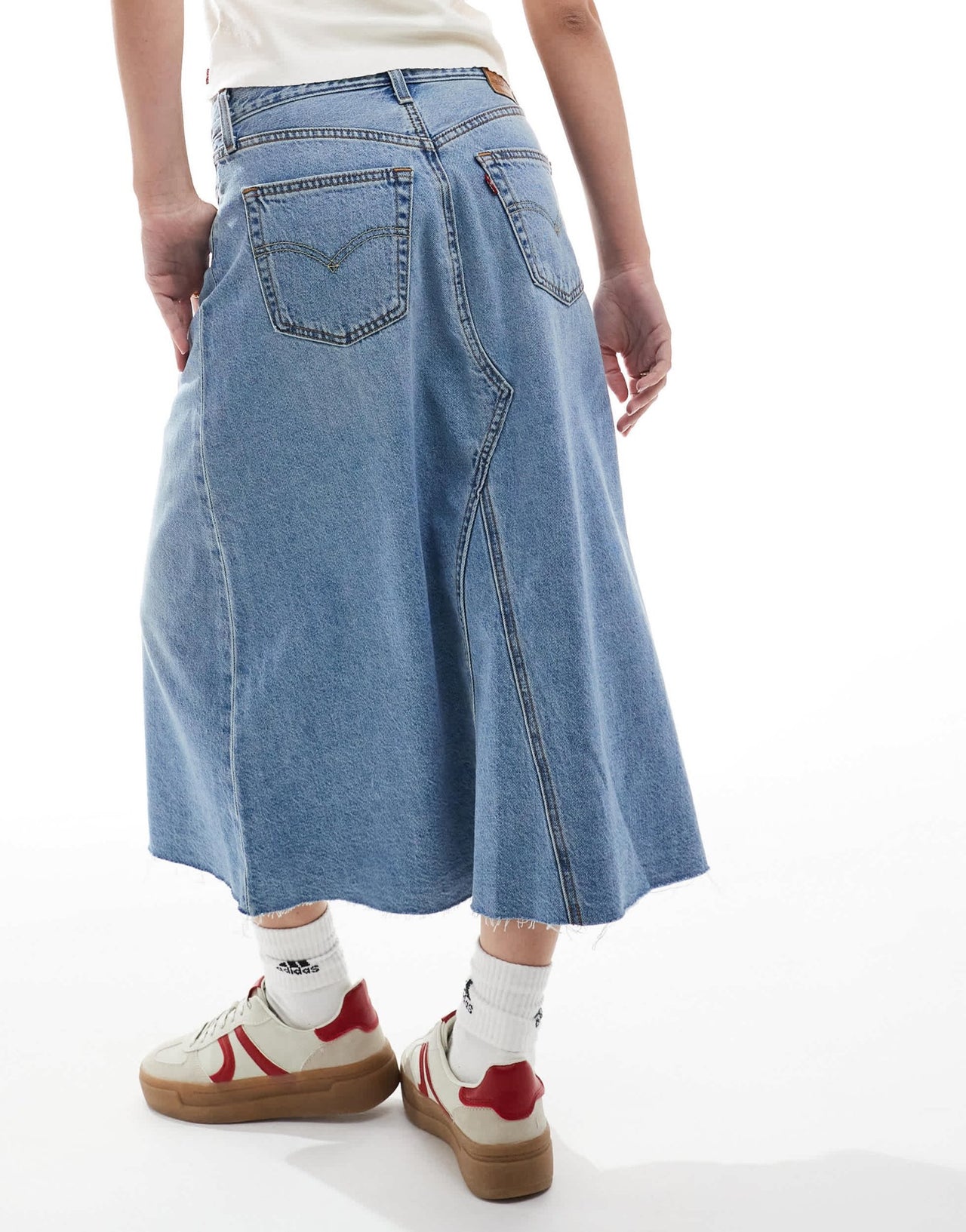 Levi's high rise a line deconstructed long denim skirt in mid blue - ASOS Sample Sale EU Store