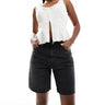 Levi's high waist ribcage bermuda denim shorts in washed black