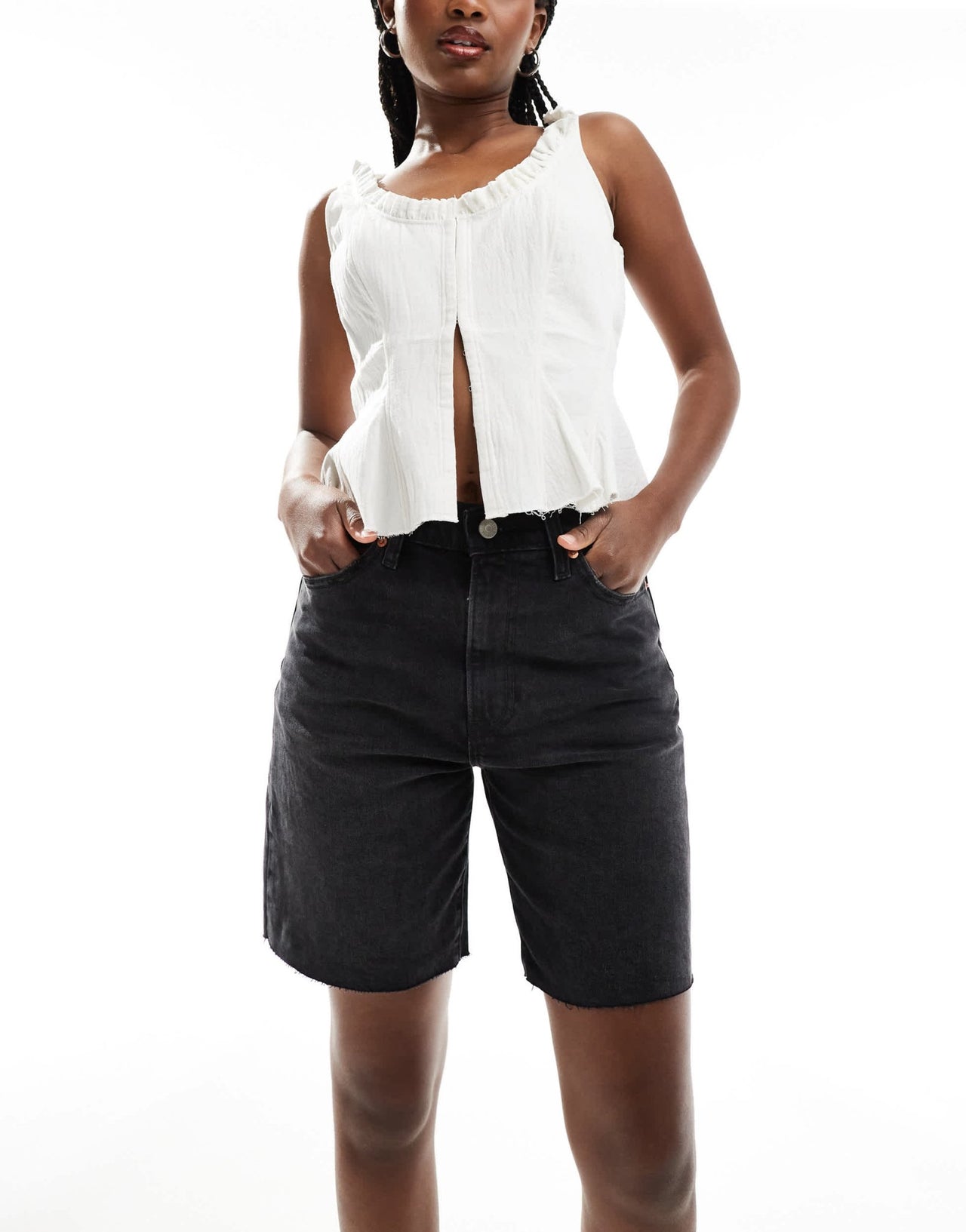 Levi's high waist ribcage bermuda denim shorts in washed black - ASOS Sample Sale EU Store