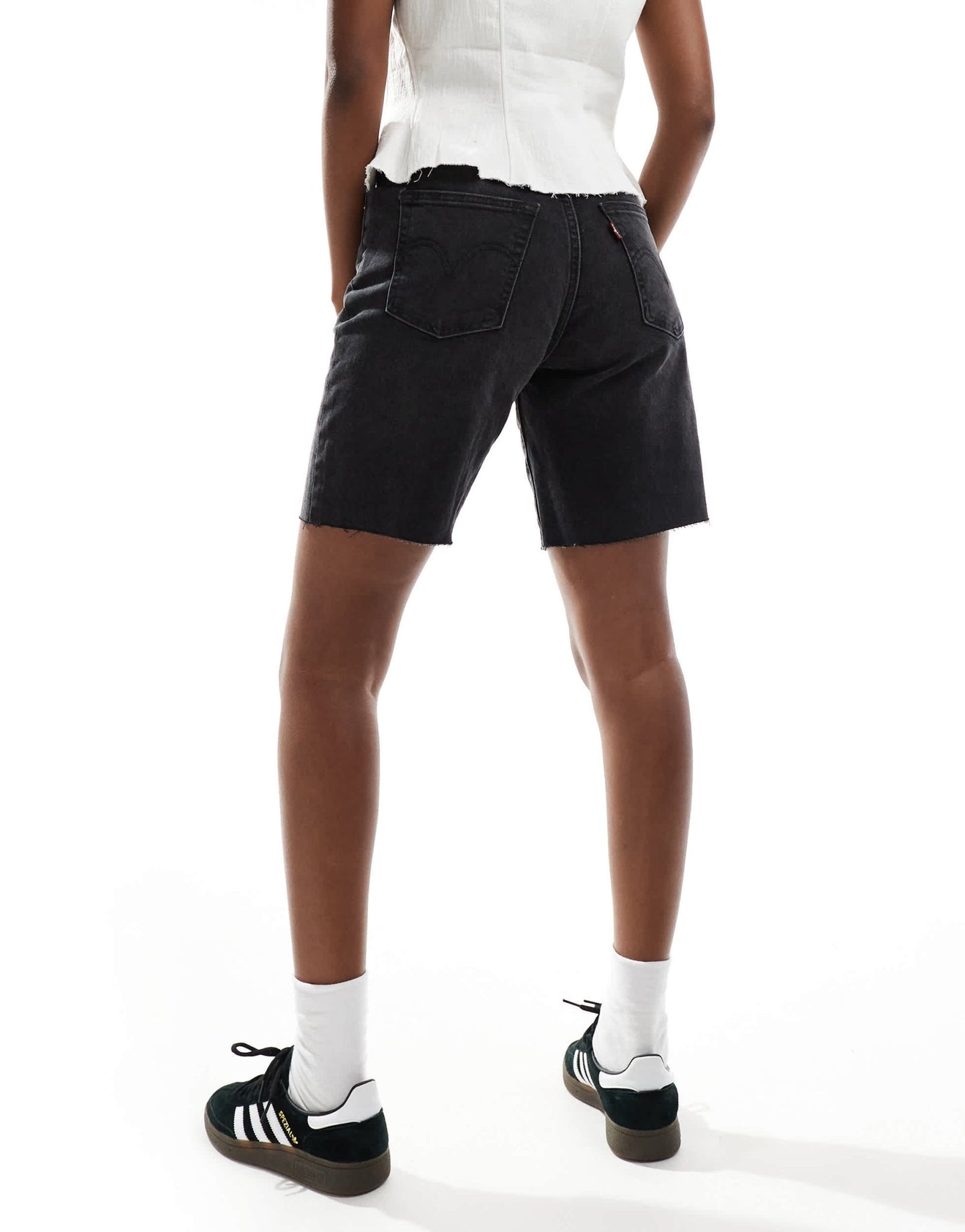 Levi's high waist ribcage bermuda denim shorts in washed black - ASOS Sample Sale EU Store