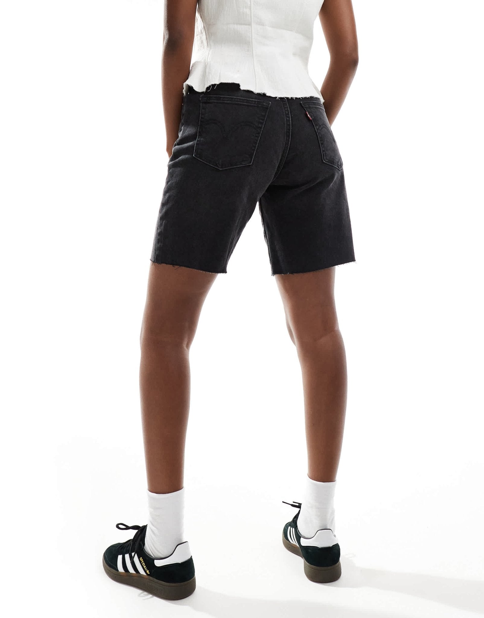 Levi's high waist ribcage bermuda denim shorts in washed black - ASOS Sample Sale EU Store