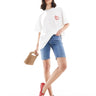 Levi's high waisted bermuda denim shorts in mid blue