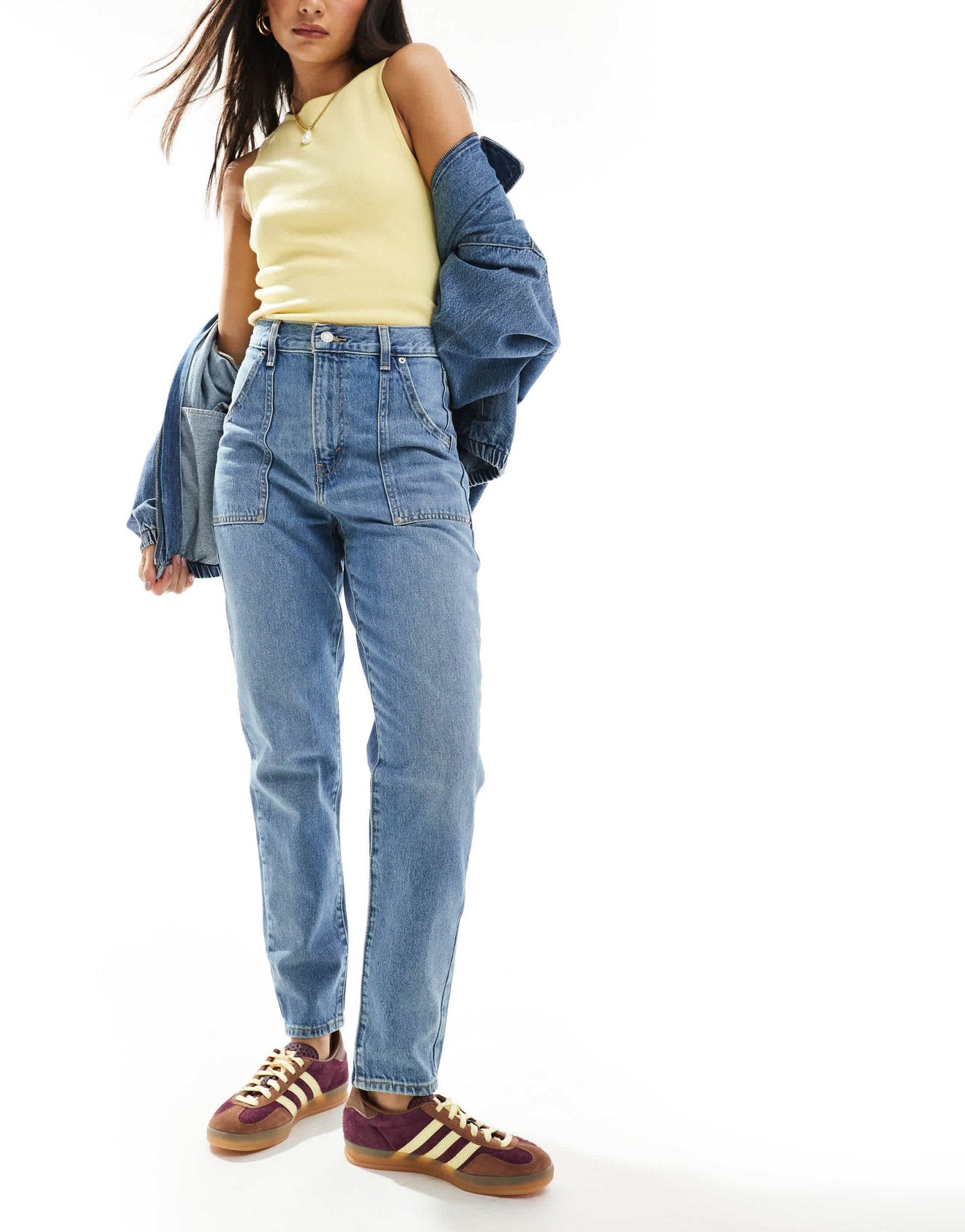 Levi's high waisted mom fit workwear jeans in mid blue - ASOS Sample Sale EU Store