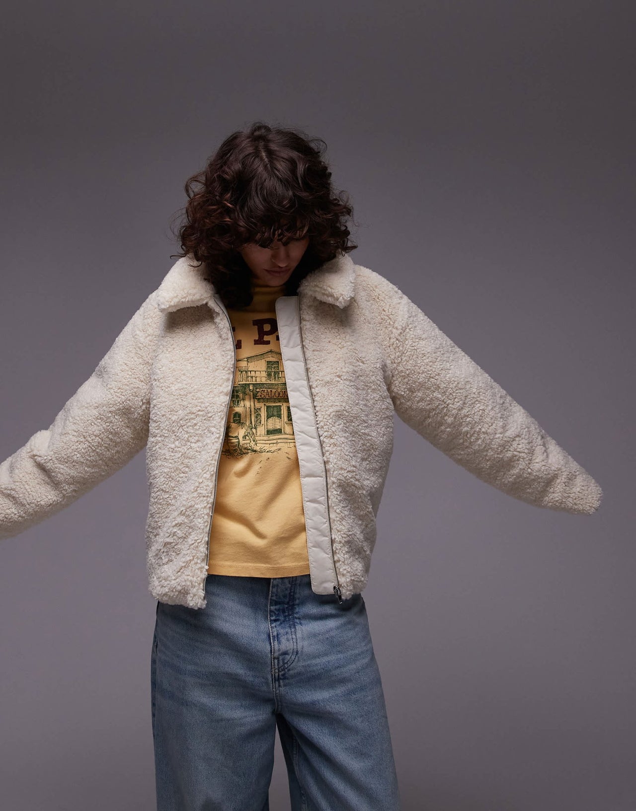 Levi's Kate sherpa zip front collar jacket relaxed fit in beige - ASOS Sample Sale EU Store