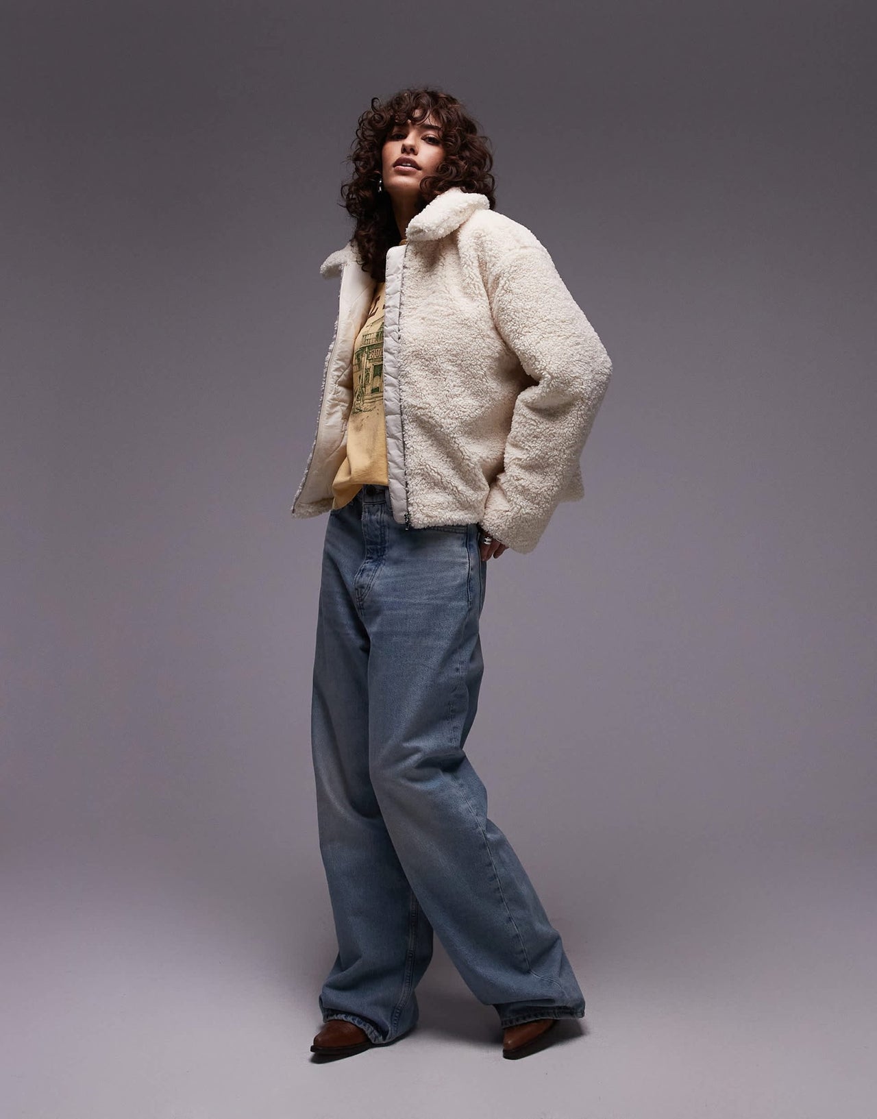 Levi's Kate sherpa zip front collar jacket relaxed fit in beige - ASOS Sample Sale EU Store