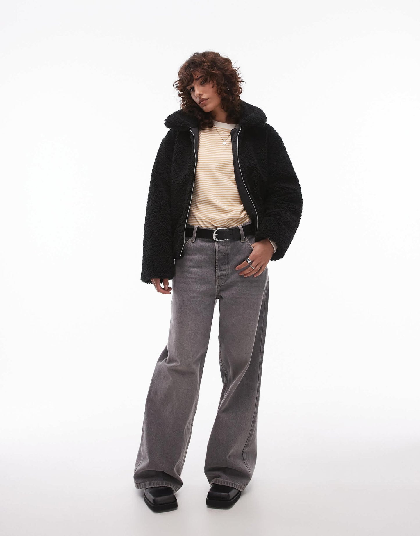 Levi's Kate sherpa zip front collar jacket relaxed fit in black - ASOS Sample Sale EU Store