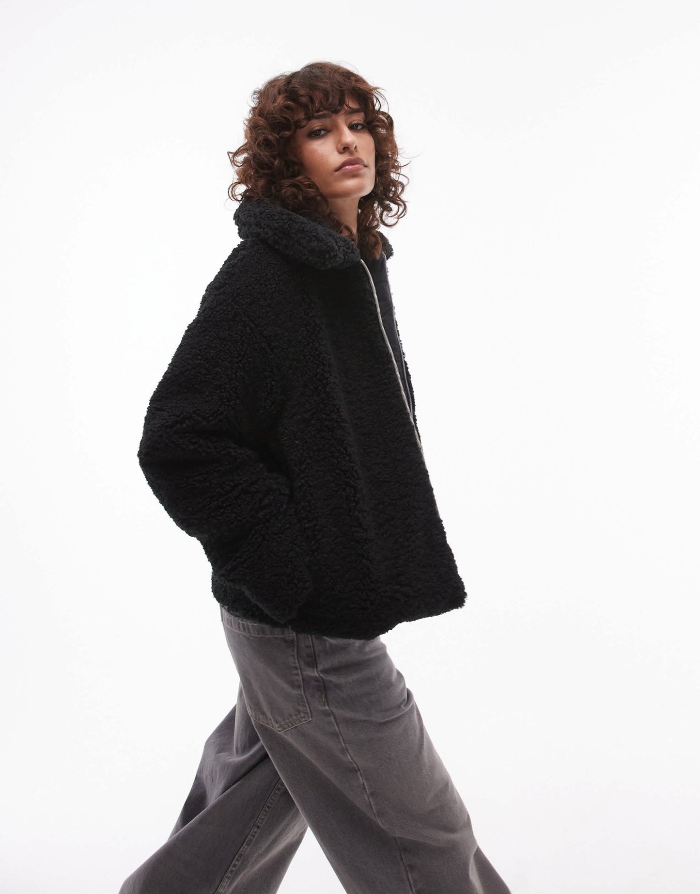 Levi's Kate sherpa zip front collar jacket relaxed fit in black - ASOS Sample Sale EU Store