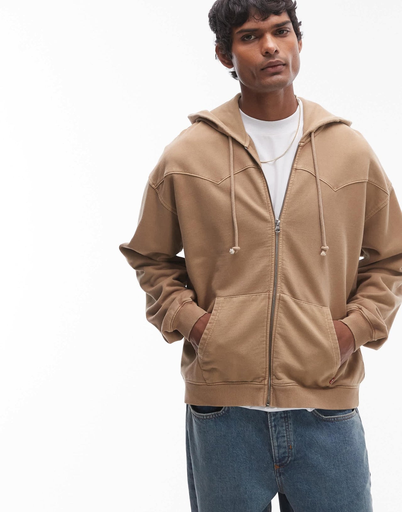 Levi's Lowell Western french terry full zip hoodie in beige - ASOS Sample Sale EU Store