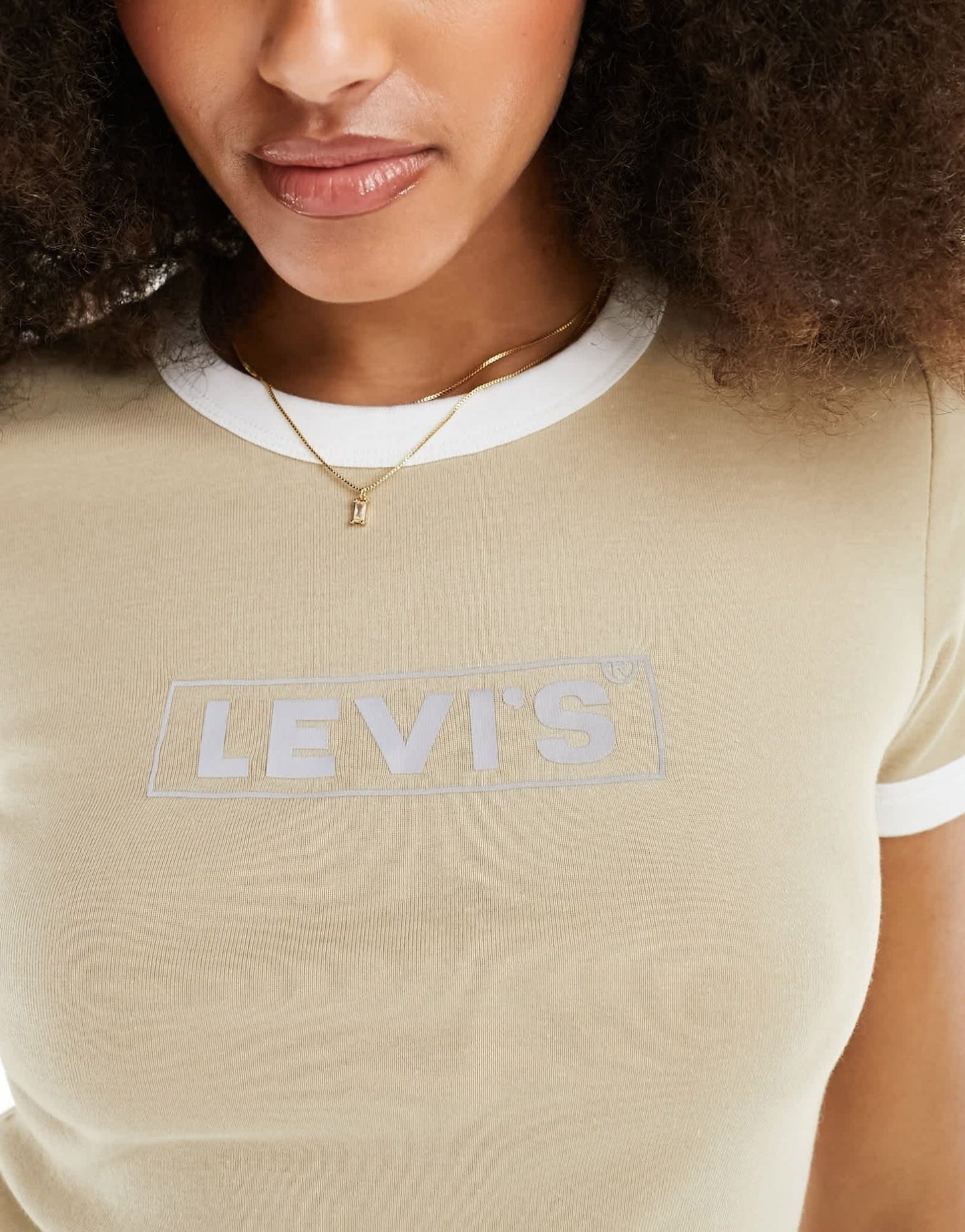 Levi's mini ringer t-shirt with reflective logo in tan - ASOS Sample Sale EU Store