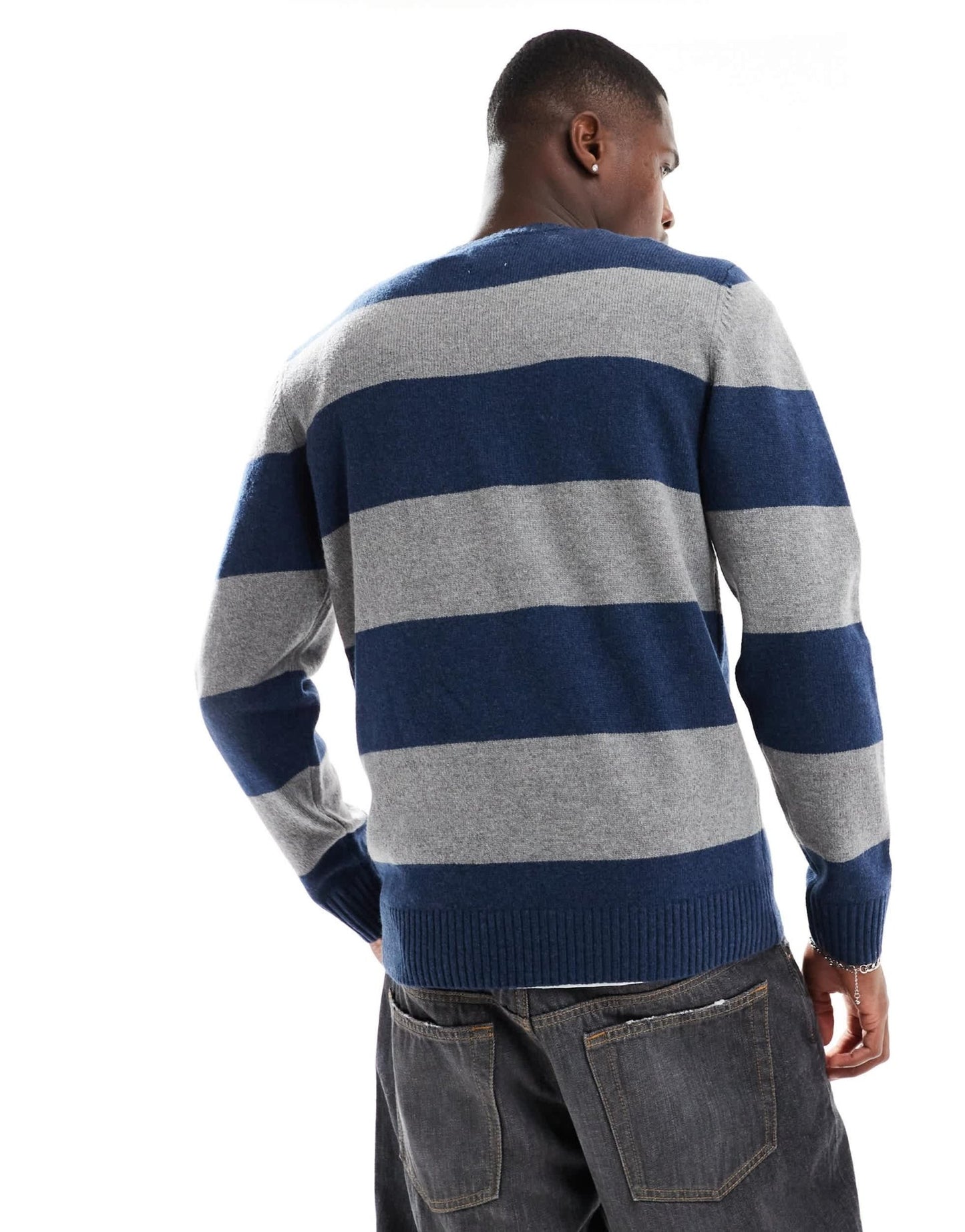 Levi's original batwing logo block stripe knit jumper in navy/grey - ASOS Sample Sale EU Store