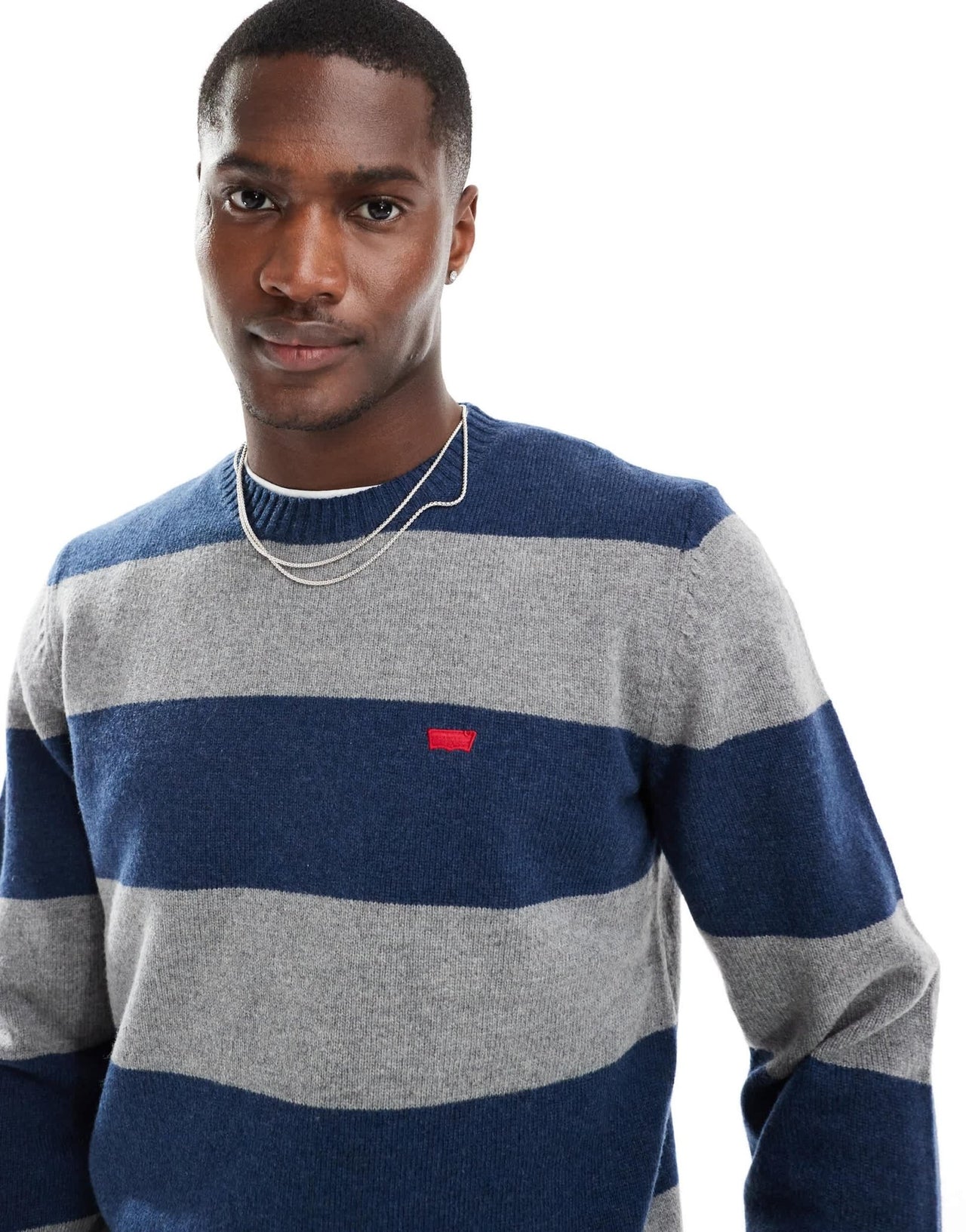 Levi's original batwing logo block stripe knit jumper in navy/grey - ASOS Sample Sale EU Store