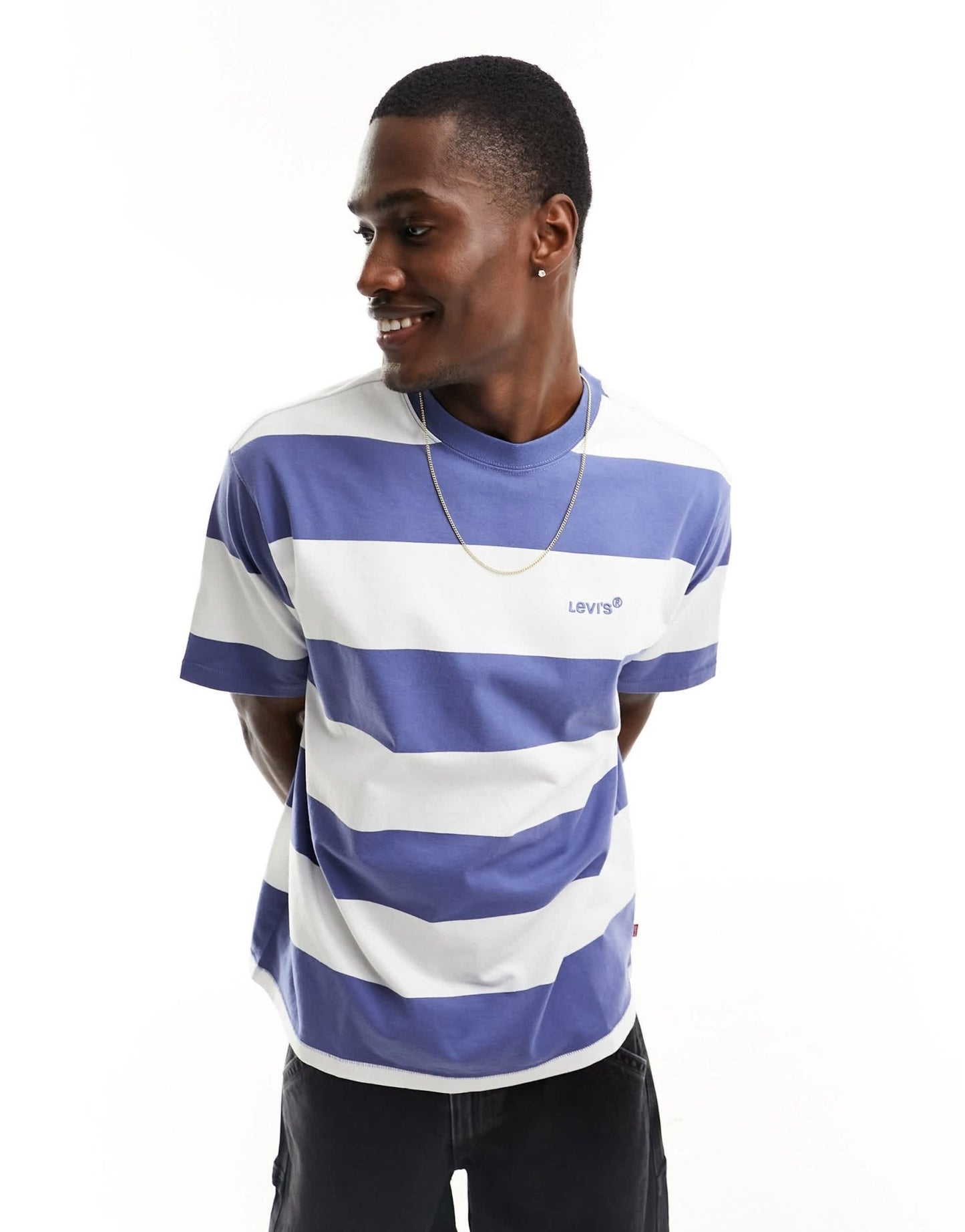 Levi's oversized t-shirt with small logo in navy white stripe - ASOS Sample Sale EU Store
