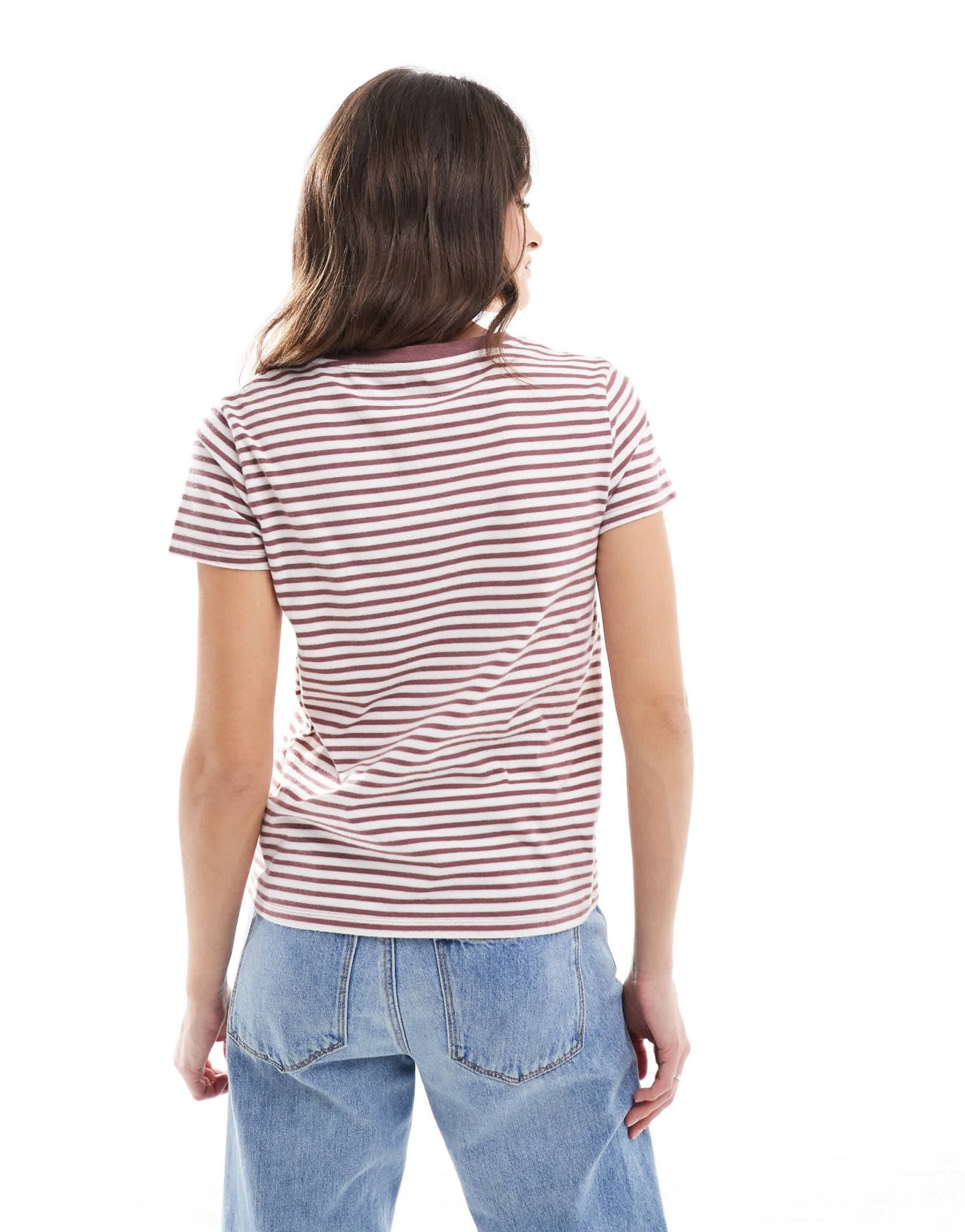 Levi's perfect vneck small batwing logo stripe t-shirt in dusky pink - ASOS Sample Sale EU Store
