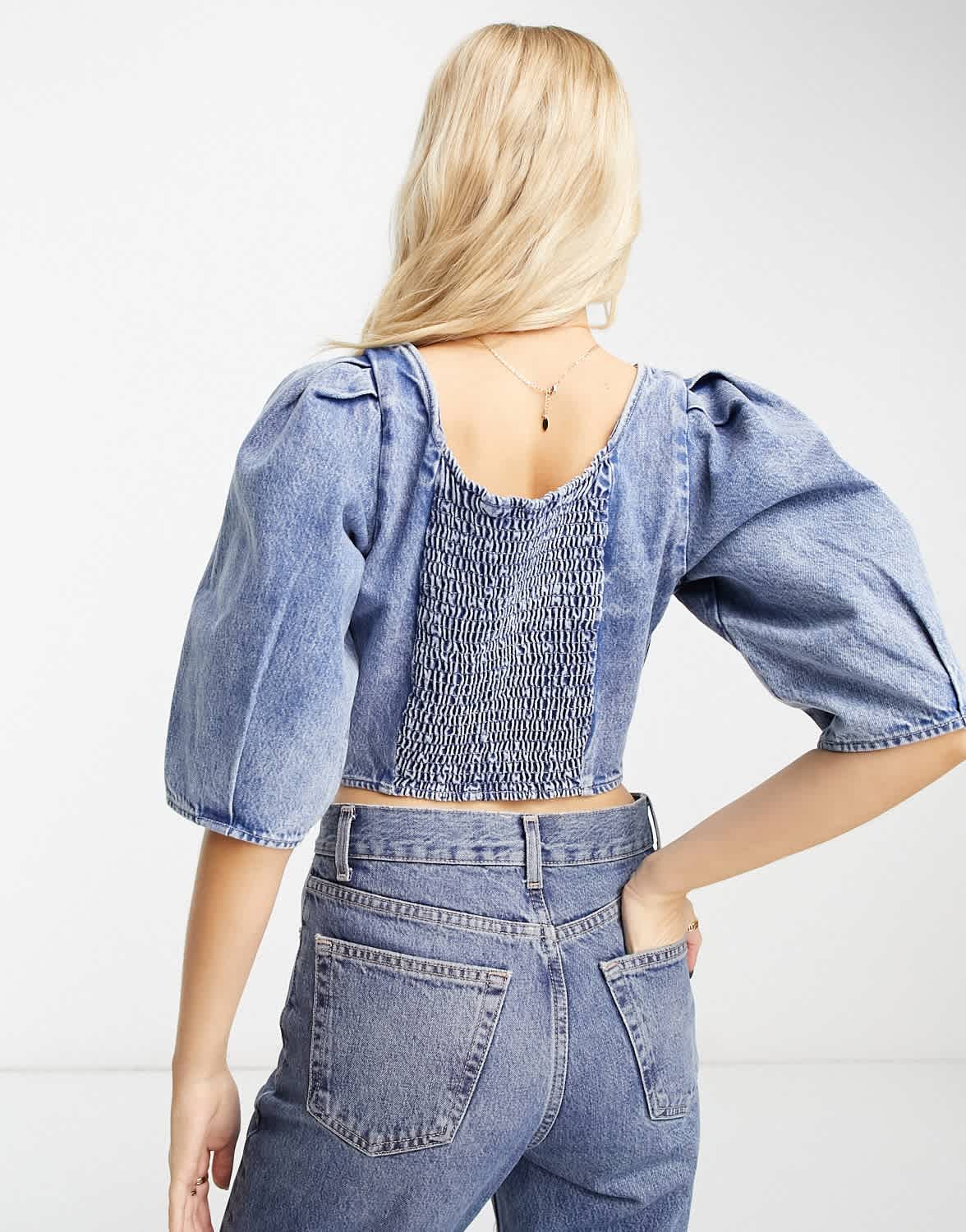 Levi's puff sleeve blouse in mid blue - ASOS Sample Sale EU Store