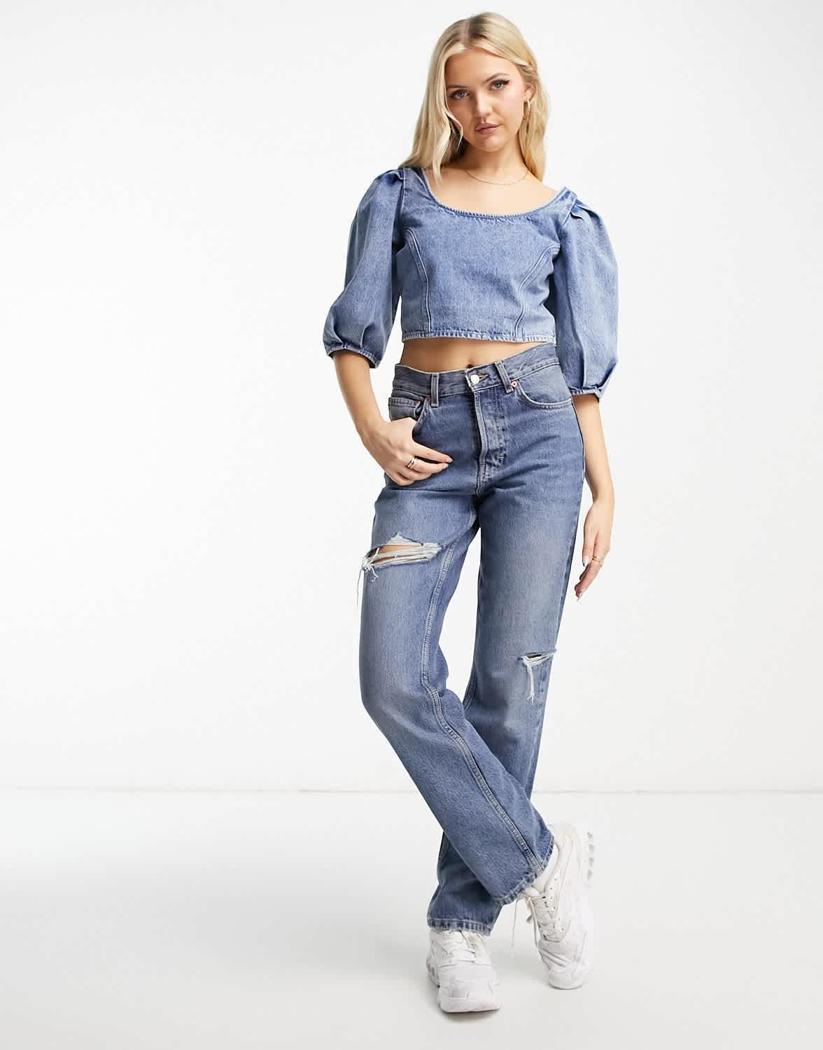 Levi's puff sleeve blouse in mid blue - ASOS Sample Sale EU Store