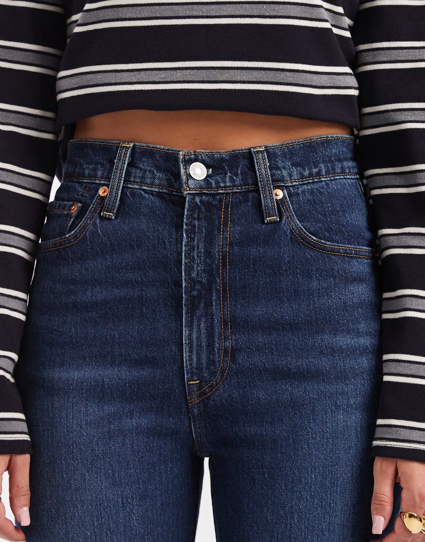 Levi's ribcage bells high rise flare jeans in mid blue - ASOS Sample Sale EU Store