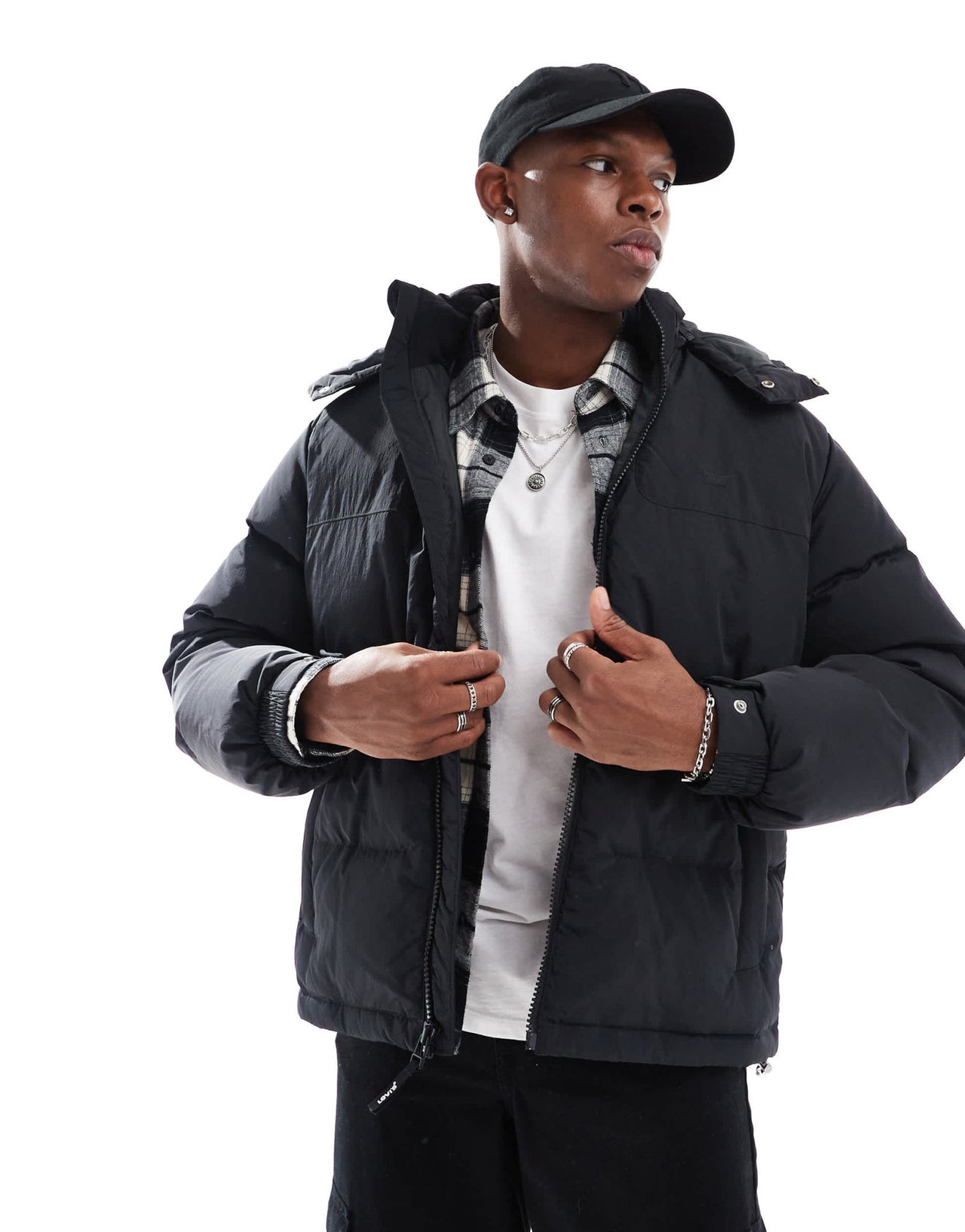 Levi's Rockridge crinkle nylon short hooded down puffer jacket in black - ASOS Sample Sale EU Store