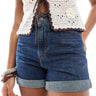 Levi's rolled 80s mom shorts in mid blue