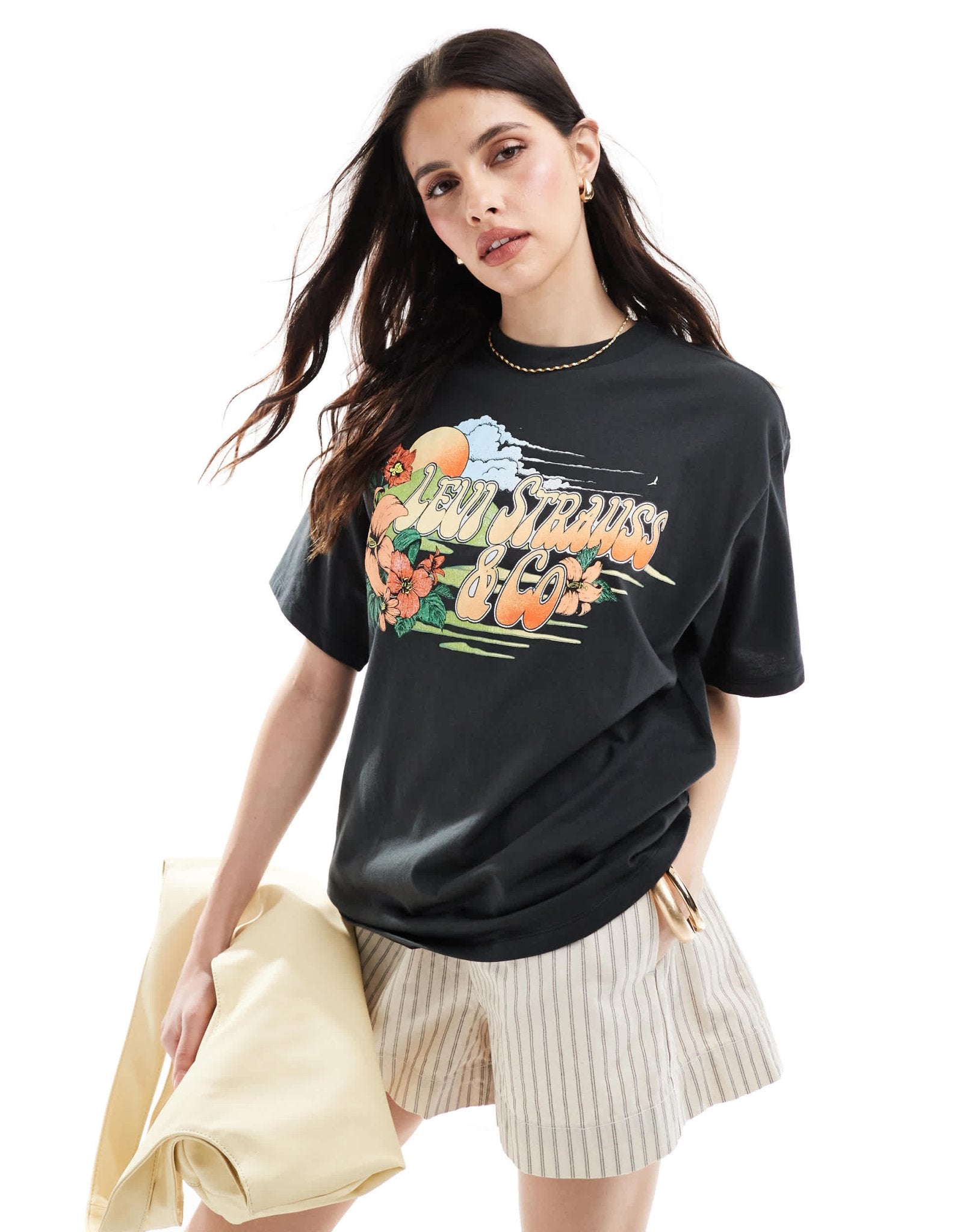 Levi's short stack surf print oversized t-shirt in black - ASOS Sample Sale EU Store