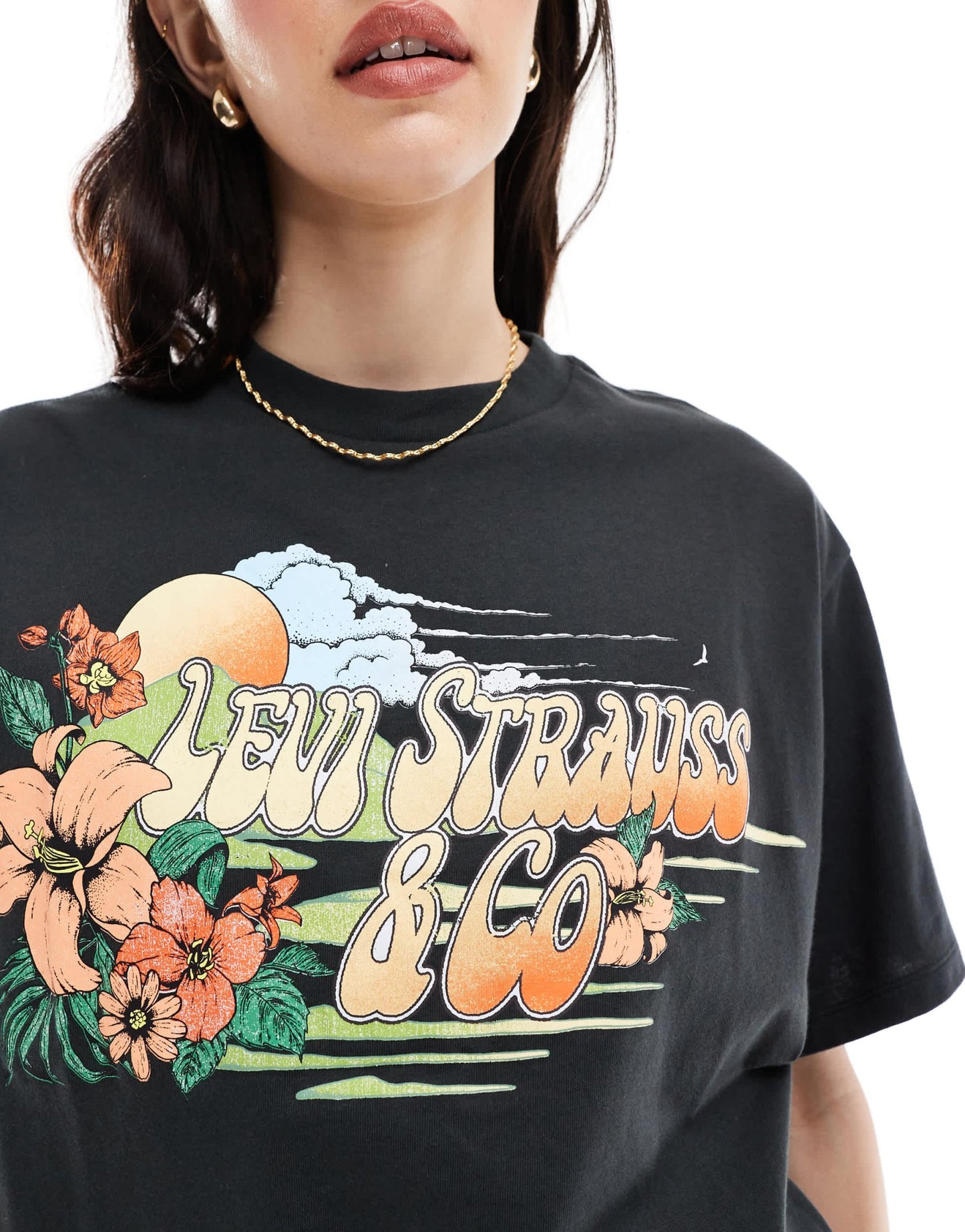 Levi's short stack surf print oversized t-shirt in black - ASOS Sample Sale EU Store