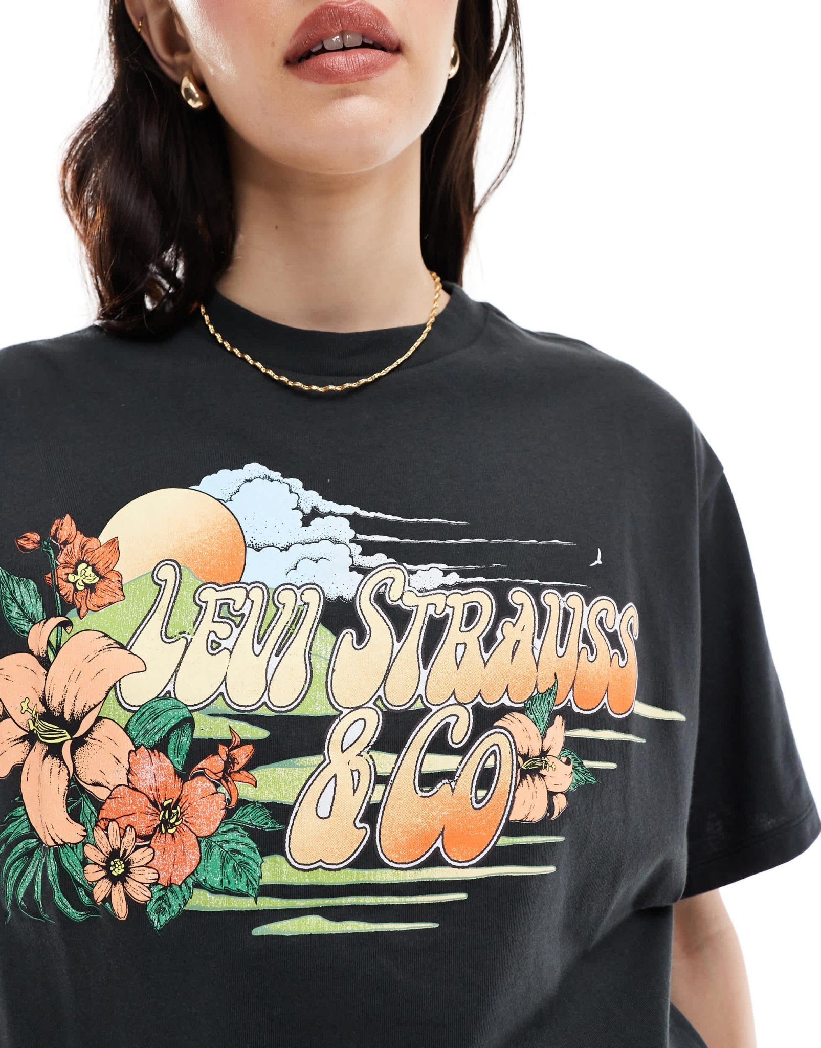Levi's short stack surf print oversized t-shirt in black - ASOS Sample Sale EU Store