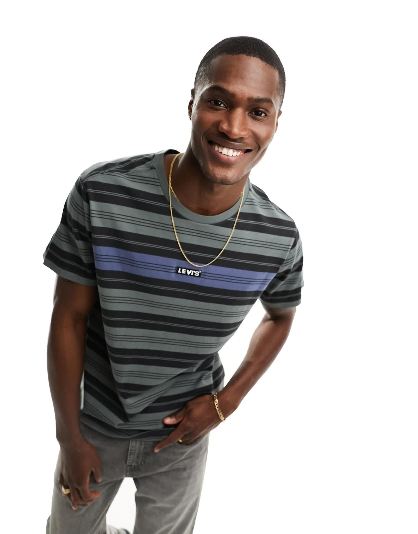 Levi's t-shirt with small boxtab in blue stripe - ASOS Sample Sale EU Store