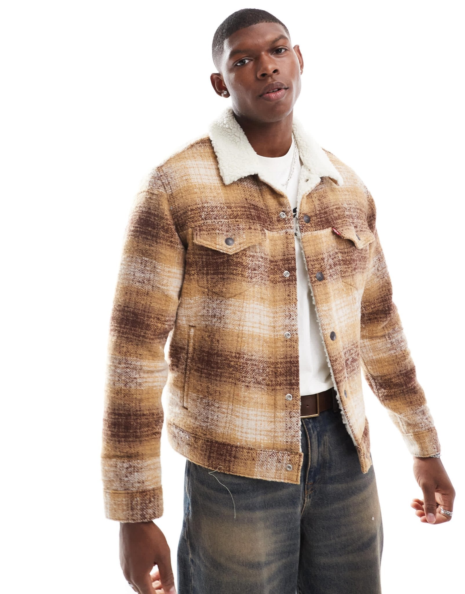 Levi's Type 3 check sherpa borg lined trucker jacket in brown - ASOS Sample Sale EU Store