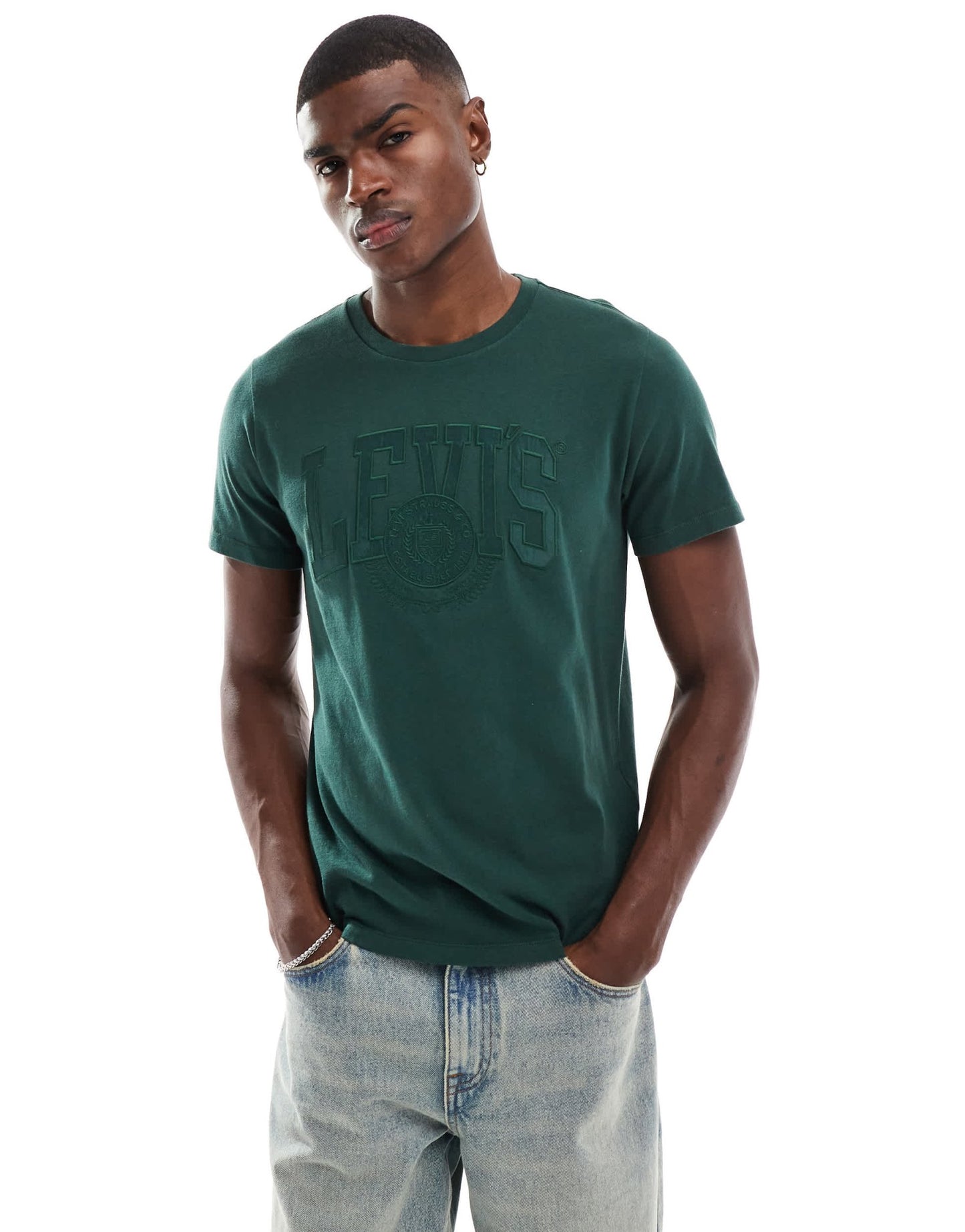 Levi's varsity tonal applique logo relaxed fit t-shirt in green - ASOS Sample Sale EU Store